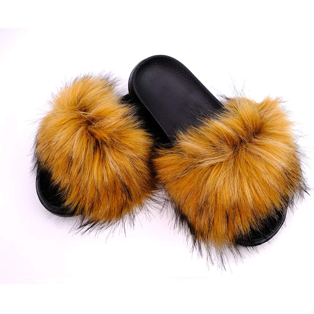 Women's Fuzzy Fur Slides - Soft Faux Fur Slippers Sandals for Indoor & Outdoor Wear - Cozy Open-Toe House Shoes for Lounge, Beach, and Casual Outings
