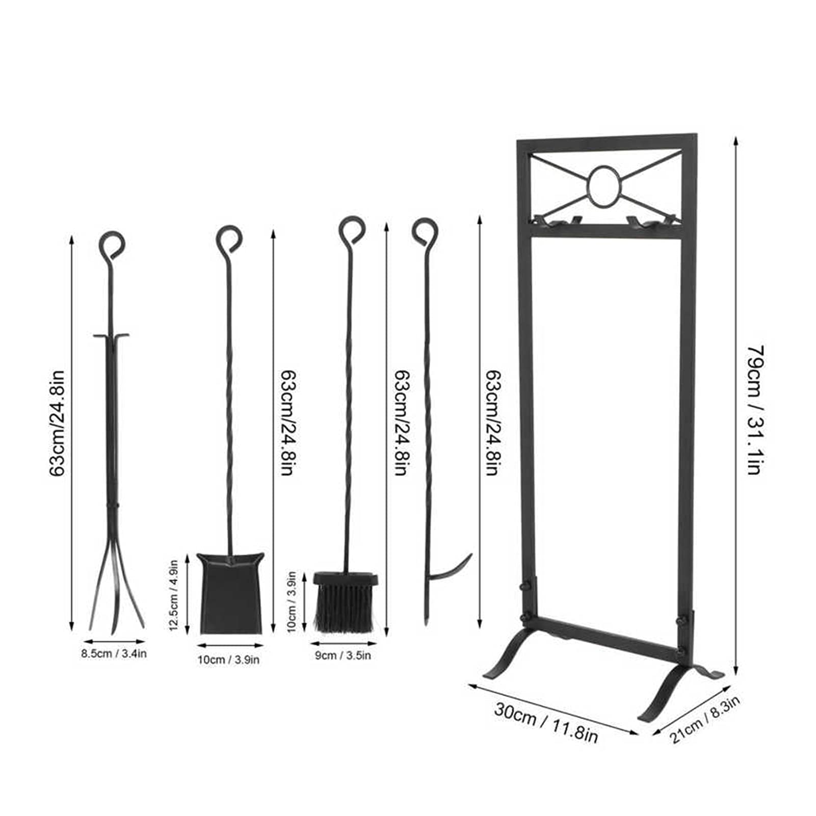 TOMYEUS Fireplace Tool Set - 5-Piece Hearth Accessories Kit with Base, Brush, Shovel, Tongs & Poker - Durable Fireplace Tools for Wood Burning Stoves, Fire Pits & Indoor/Outdoor Fireplaces - Perfect for Home, Camping & Patio Use