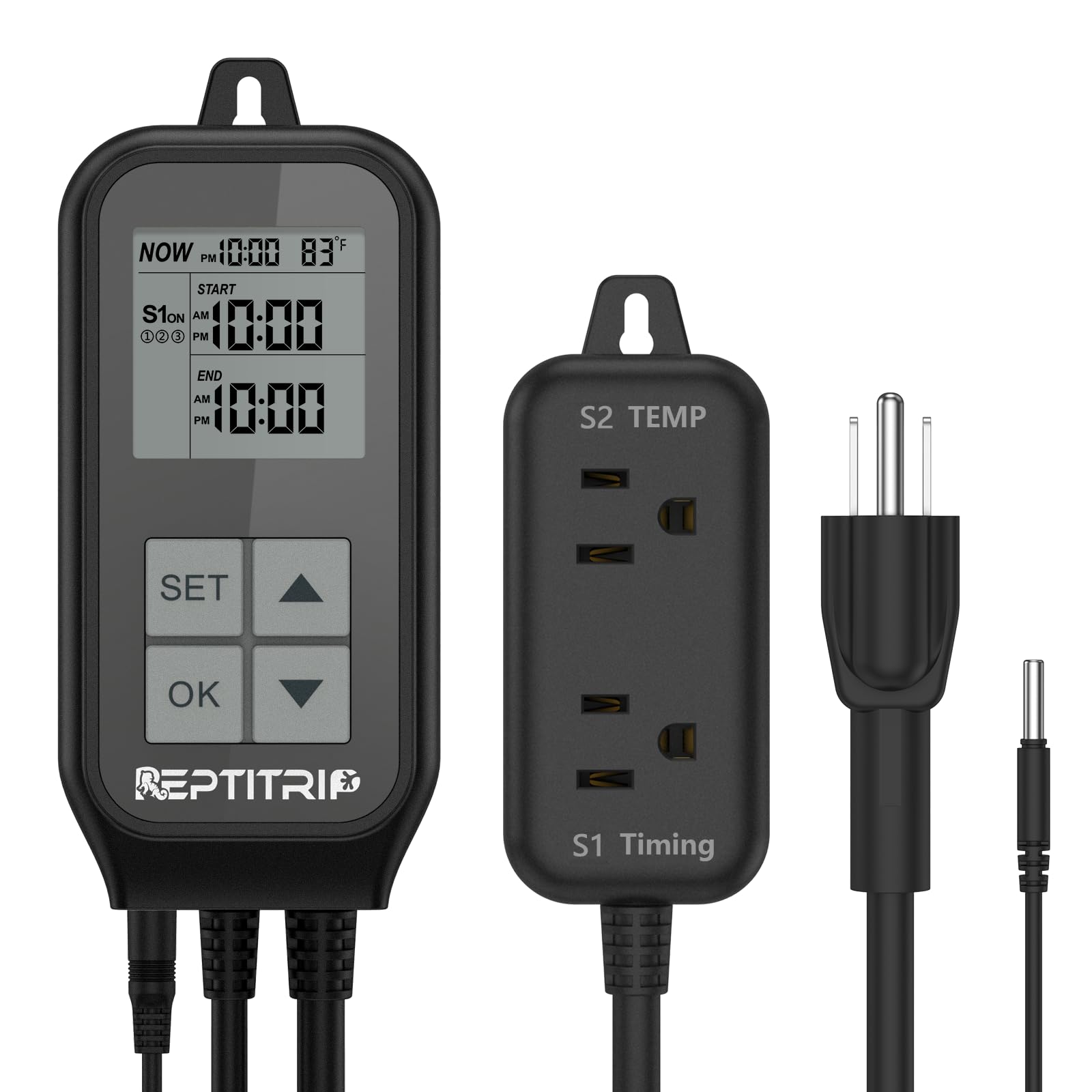 Reptile Thermostat & Light Timer - Digital Temperature Controller for UVB Light, Heat Lamp & Heating Pad - 10A 1250W Day/Night Cycle Thermostat with Thermometer - Perfect for Terrariums, Vivariums & Reptile Habitats