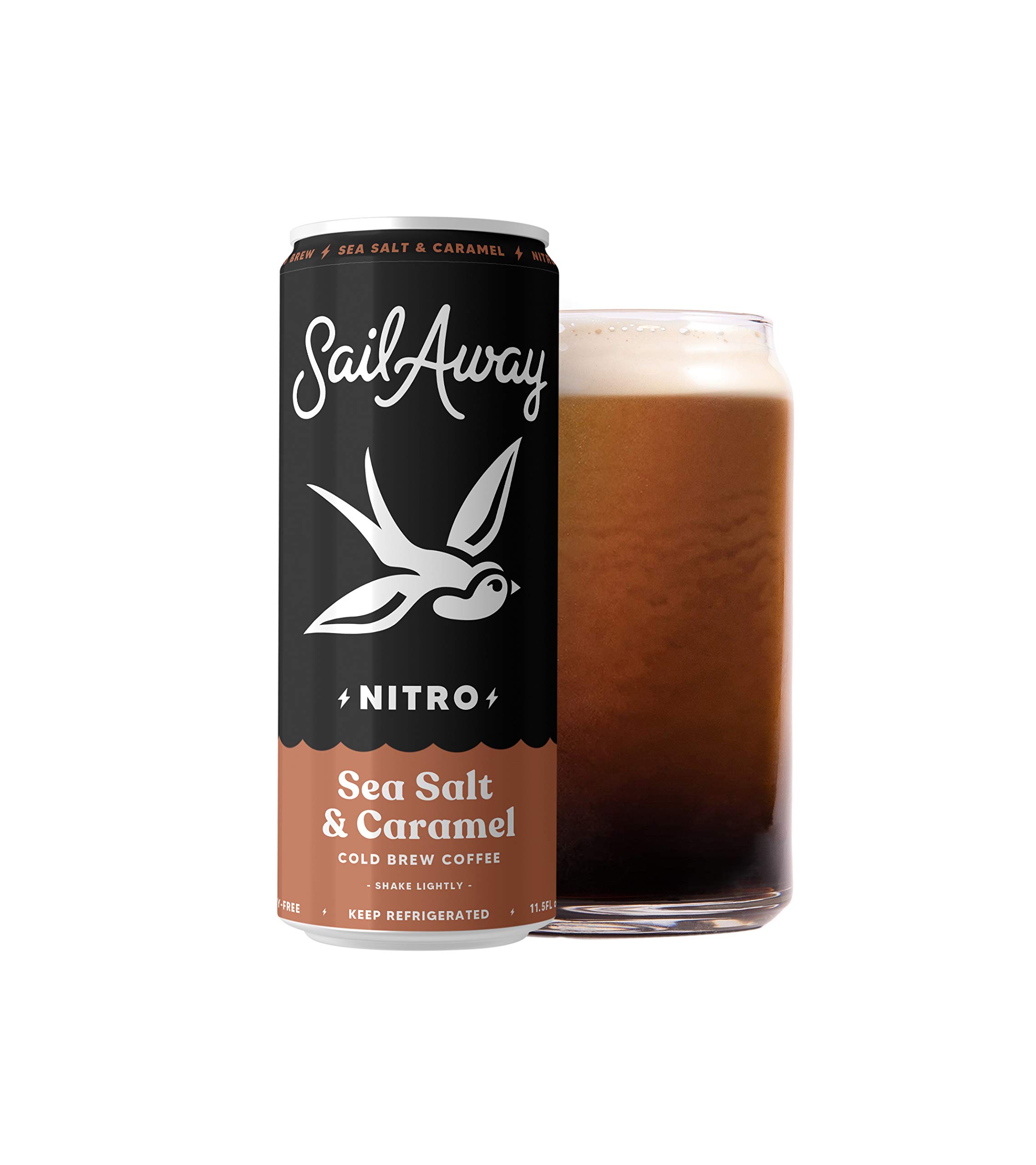 Nitro Cold Brew Coffee Cans - Low Acid Coffee Beverage with Nitrogen Infusion | 220mg Caffeine, Gluten Free, Organic, Keto Friendly, Sea Salt & Caramel Flavored (24 Pack) - Perfect for Office, Gym & Outdoor Adventures