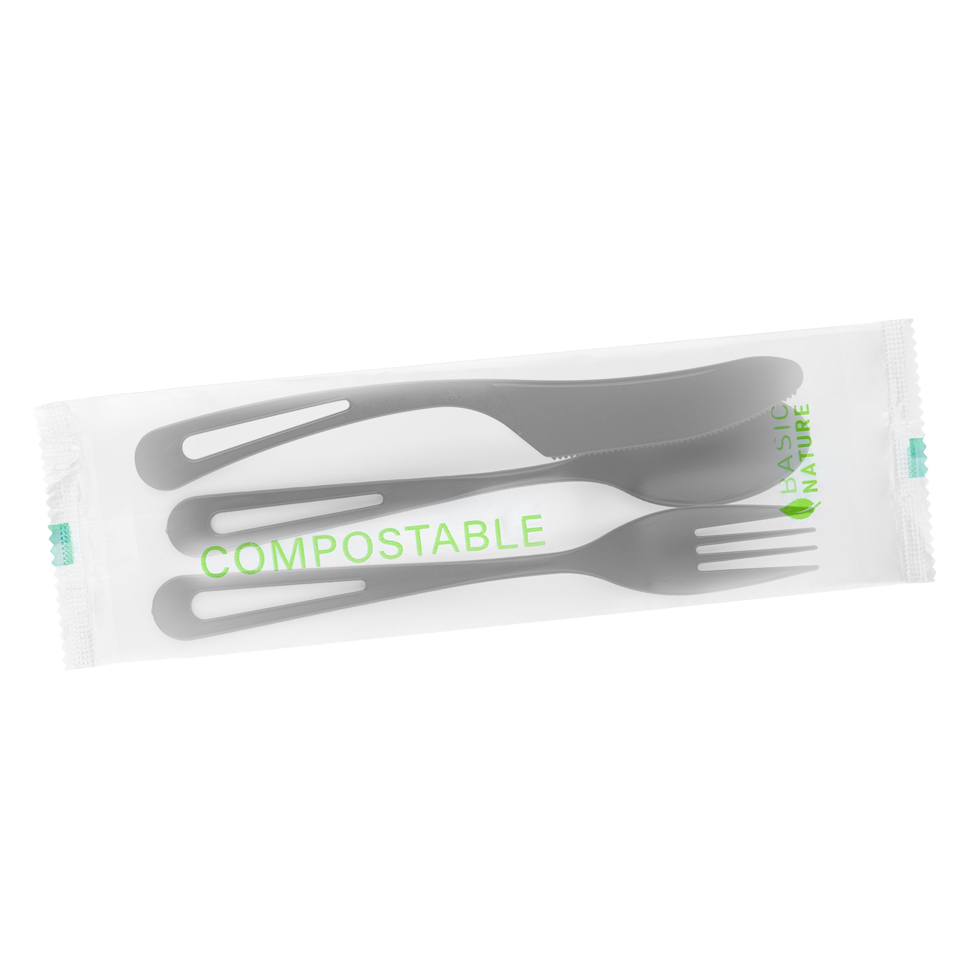 Eco-Friendly Black CPLA Plastic Cutlery Set - 100-Piece Compostable Utensils with Heat-Resistant Wrapper (7.5