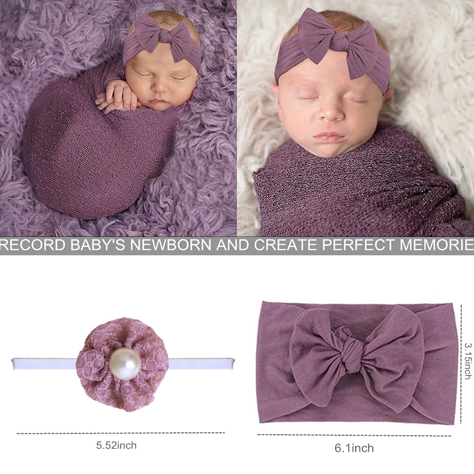 SPOKKI 4-Piece Newborn Photography Props Set - Baby Long Ripple Wrap & Toddler Swaddle Blankets with Cute Headbands for Infant Boys & Girls | Perfect for Baby Shower Gifts, Newborn Photo Shoots, and Nursery Essentials