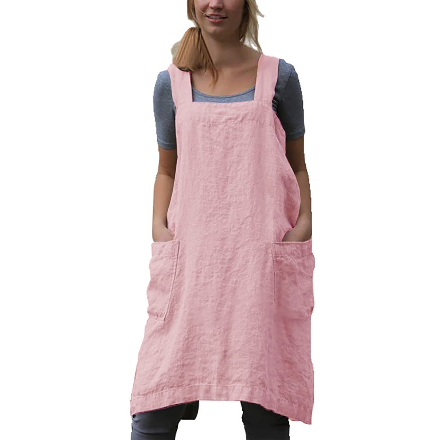 Premium Cotton Linen Cross Back Apron for Women - Adjustable Kitchen Apron with Pockets for Cooking, Baking & Grilling - Perfect for Home Chefs, BBQ Parties & Professional Use