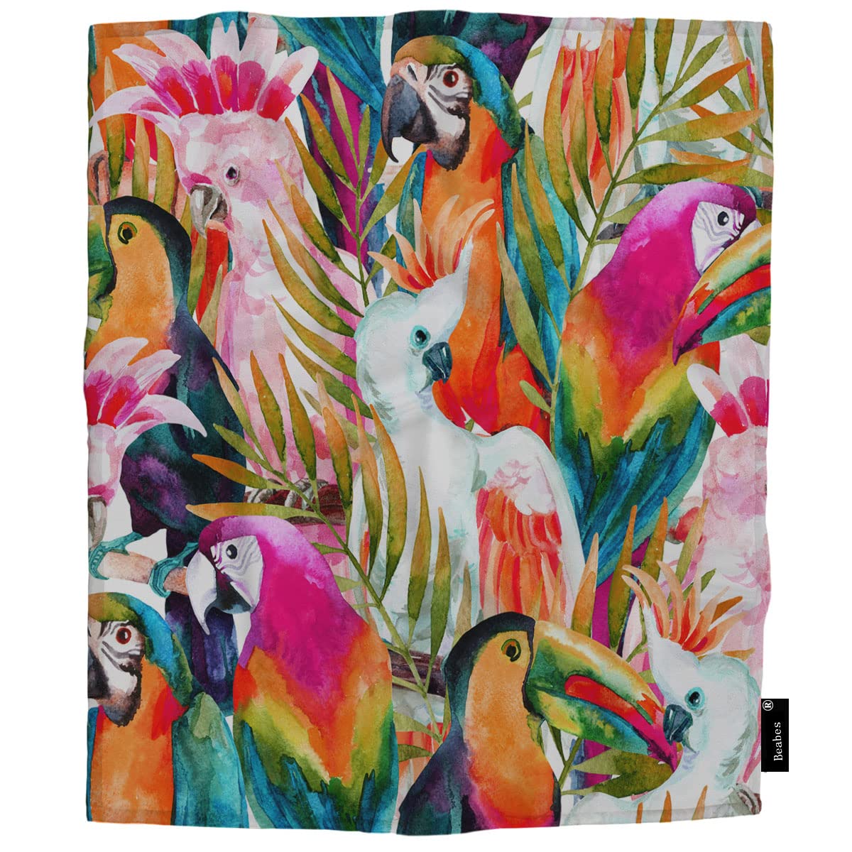 Beabes Tropical Rainbow Parrots & Palm Leaves Plush Throw Blanket 30
