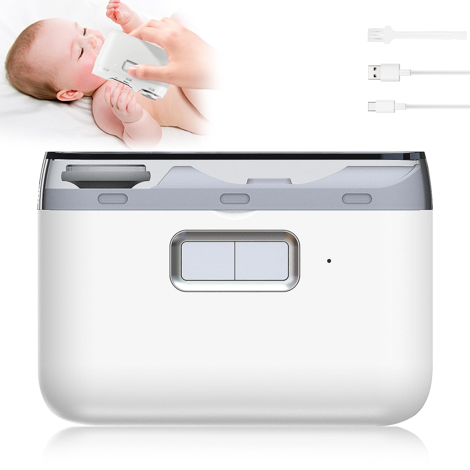 Electric Baby Nail Clipper - Automatic USB Rechargeable Nail Trimmer with Nail Scraps Storage & 2-in-1 Fingernail Cutter & File, Safe for Babies, Kids, Adults & Seniors - Perfect for Home, Travel & Daily Nail Care