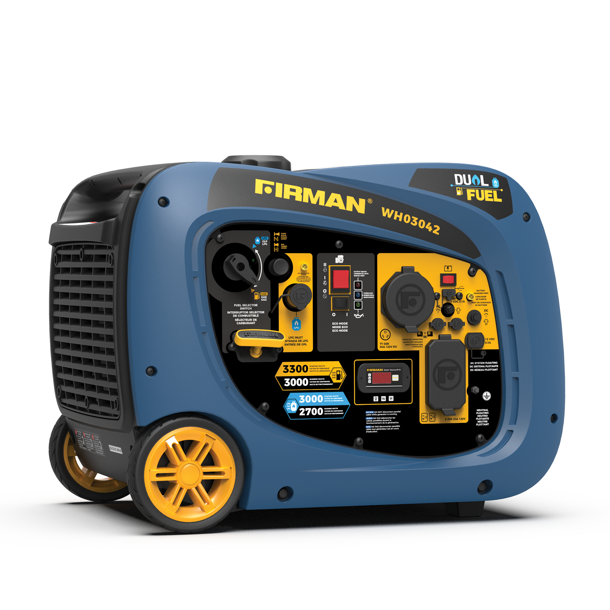 3300W Dual Fuel Inverter Generator with Electric Start - Portable Power for Camping, RV Trips & Emergency Backup