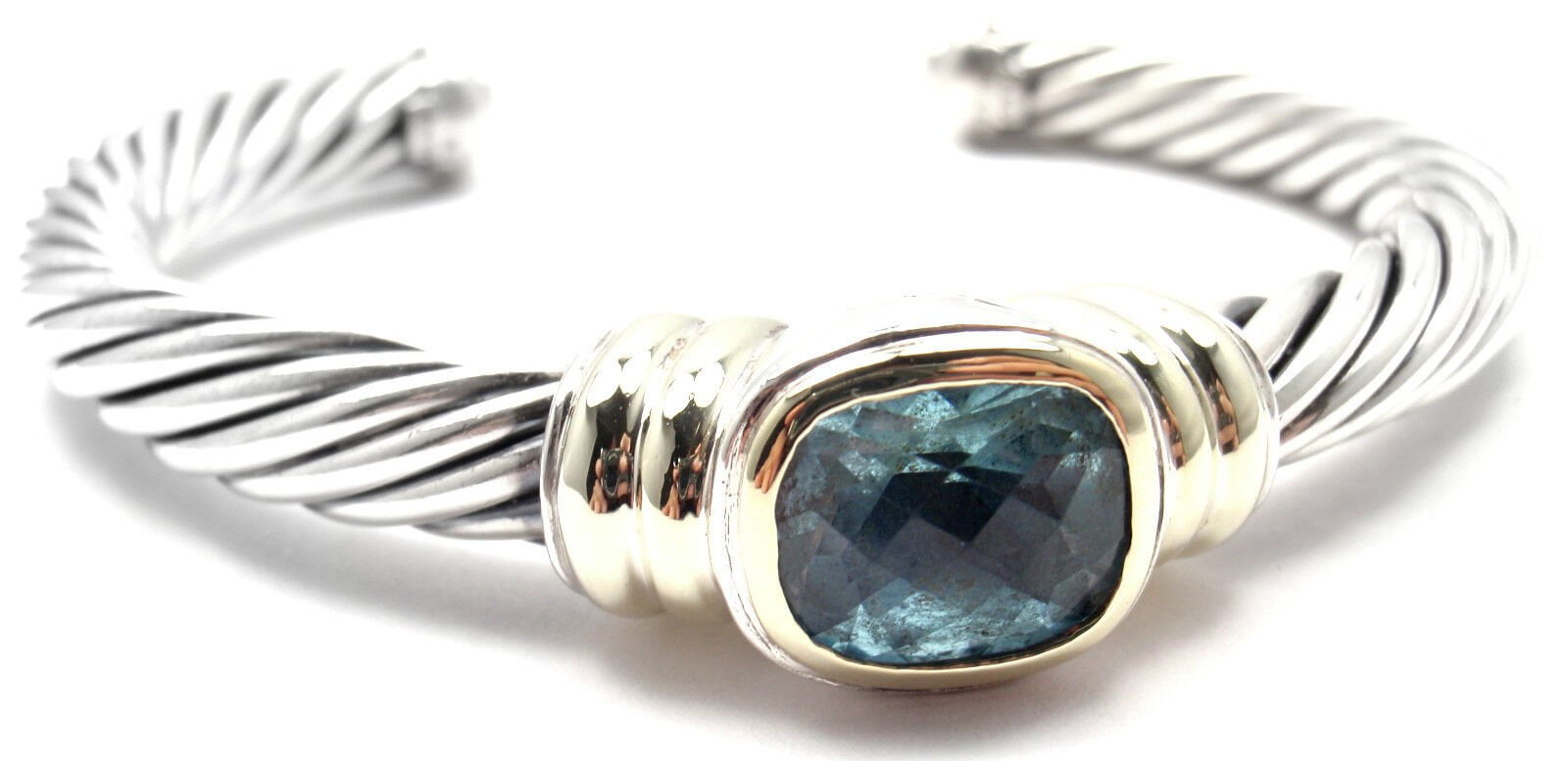 Authentic David Yurman Noblesse 14k Yellow Gold & Sterling Silver Blue Topaz Bangle Bracelet - Elegant Jewelry for Women, Perfect for Weddings, Parties & Special Occasions