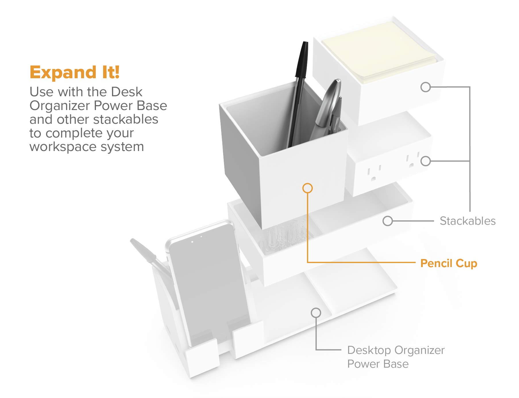 Bostitch Office Konnect Pencil Cup Desk Organizer - White Pen Holder for Office & Home Use - Perfect for Desk Organization, School Supplies & Workspace Accessories