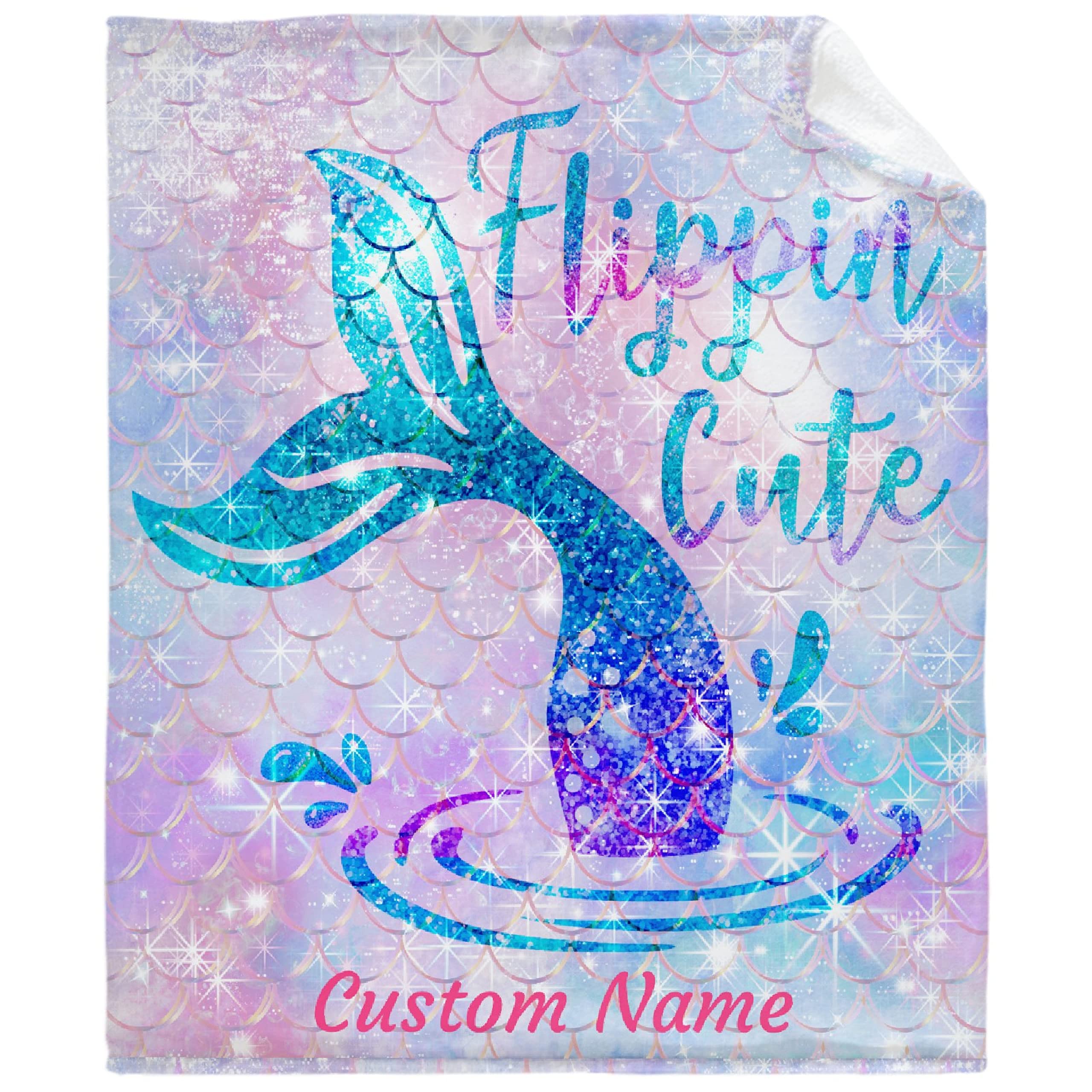 Personalized Baby Blankets for Girls & Boys - Custom Name Mermaid Fleece Blanket | Soft Cozy Newborn Throw | XL Mermaid Tail Scale Design for Nursery, Crib & Family Cuddling