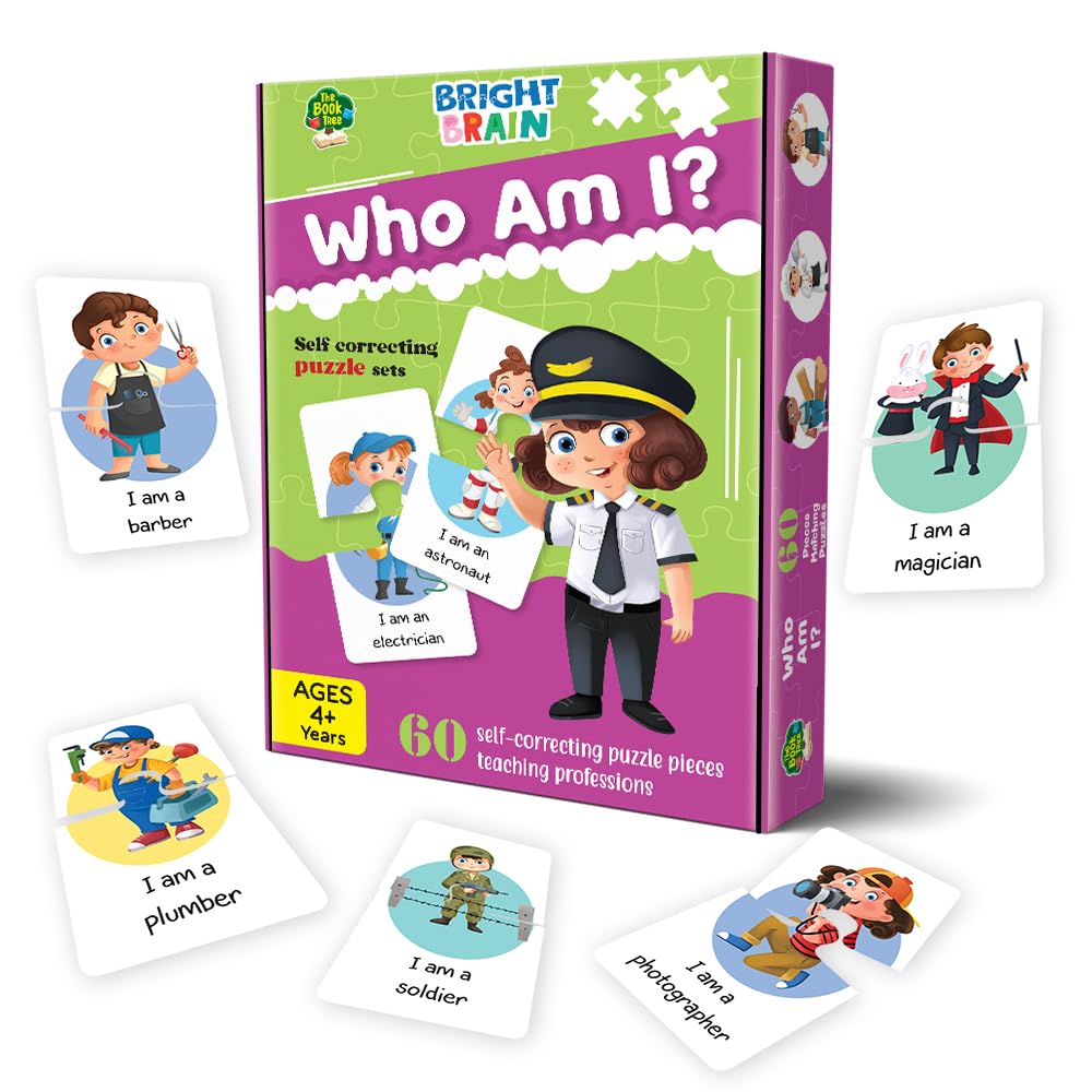 60-Piece Jigsaw Puzzle Set (30 Pairs) - The Book Tree Bright Brain 'Who Am I?' Profession Learning Game for Kids Ages 3-6 | Educational Preschool Toys & Birthday Gifts | Perfect for Classroom Activities, Family Game Night & Cognitive Development