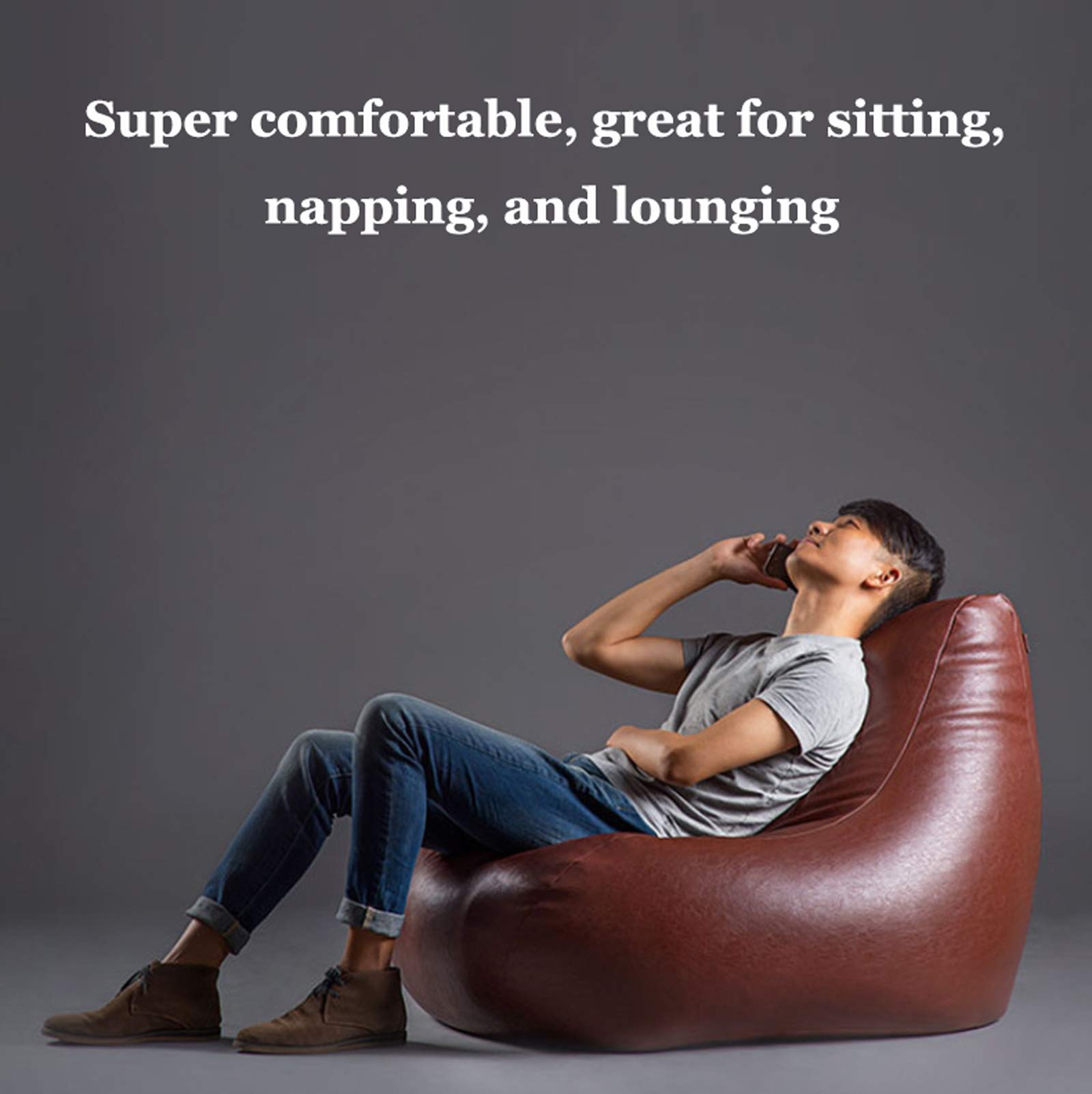 Premium Rose Gold Faux Leather Bean Bag Chair Cover with Zipper & Carry Handle - Classic Lounger Sofa Replacement for Living Room, Bedroom, Dorm & Game Room