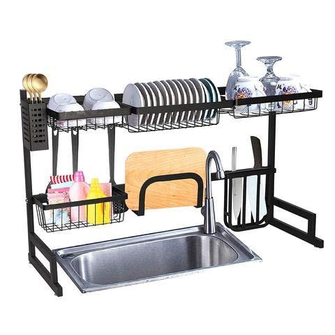 Stainless Steel Dish Drying Rack Over Sink - Black EEL Design with Knife Slot Holder & Plate Organizer | Space Saving Kitchen Utensil for Countertop, Small Apartment, RV