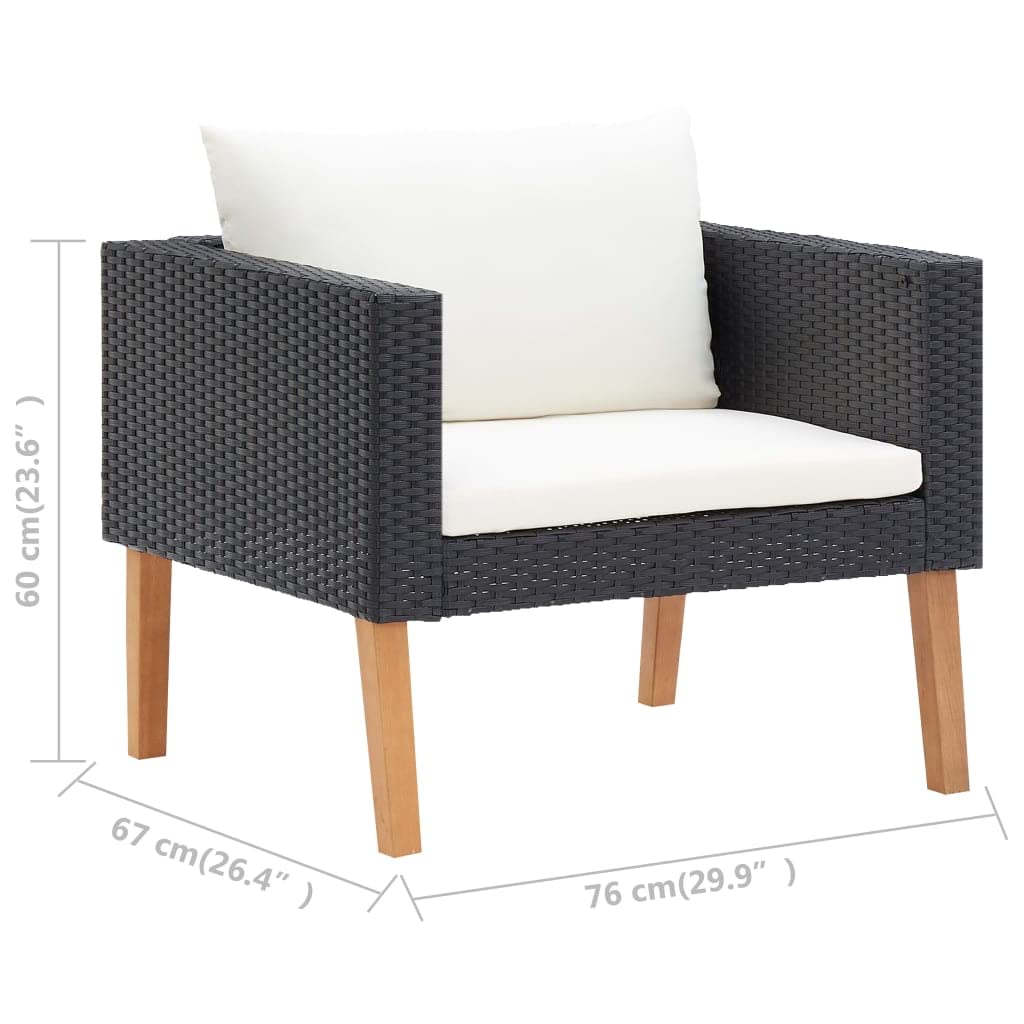 Black Poly Rattan Outdoor Sofa with Cushions - Patio Furniture for Backyard, Porch, Balcony - Durable Indoor & Outdoor Seating - Perfect for Lounging, Entertaining, and Relaxing in Your Outdoor Space