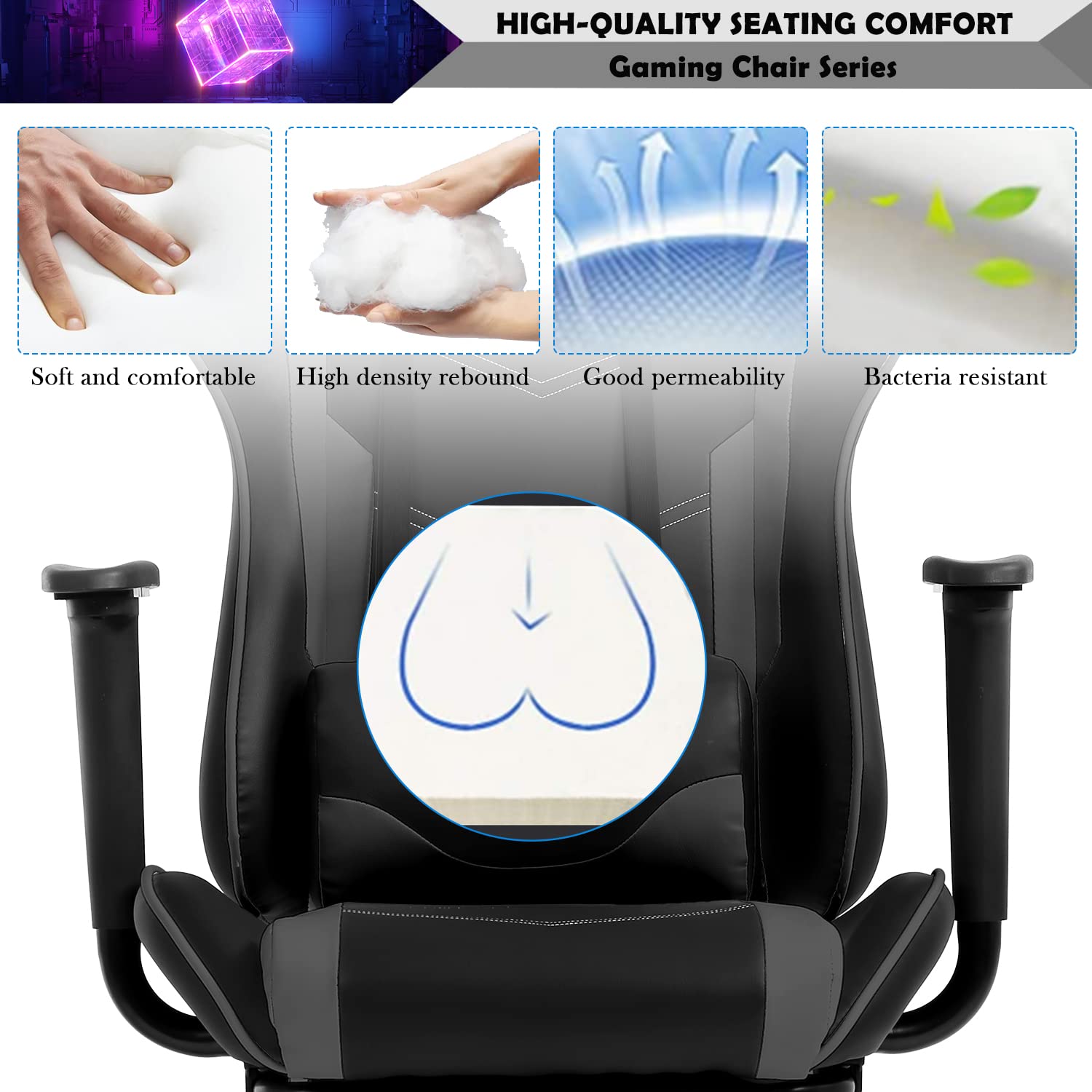 Ergonomic PC Gaming Chair - High Back PU Leather Racing Office Chair with Adjustable Lumbar Support & Headrest, Swivel Rolling Task Chair for Adults & Teens - Perfect for Gaming, Streaming & Home Office (Grey)