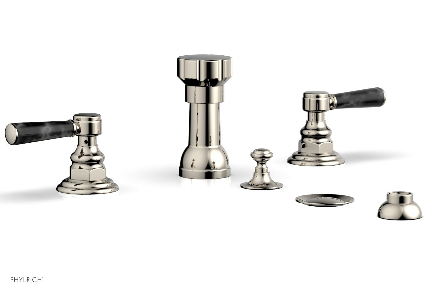 Premium HENRI 4-Hole Bidet Faucet Set with Black Marble Lever Handles - Model 16162 | Modern Bathroom Upgrade for Hygienic Comfort & Luxury Spa Experience