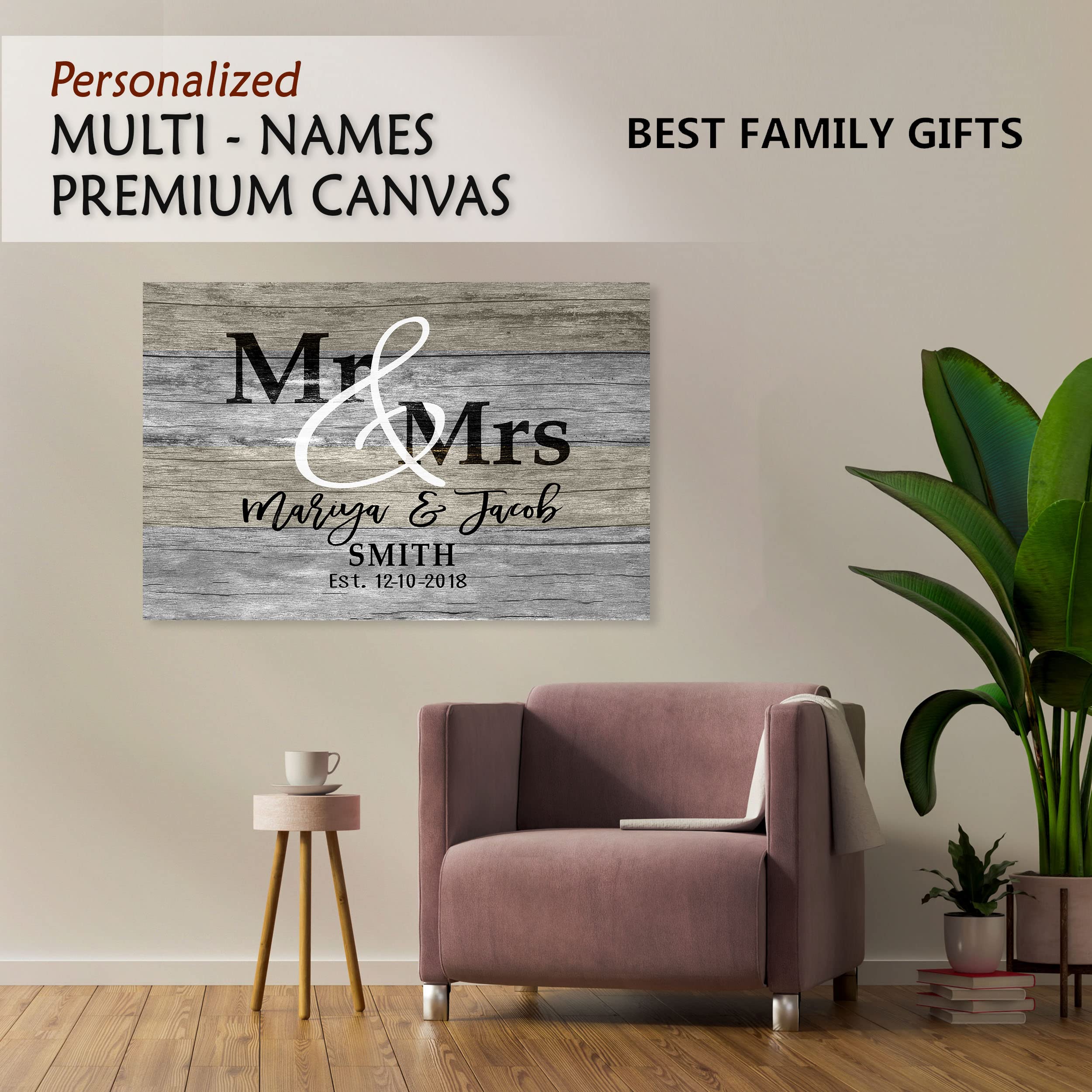 Personalized Mr & Mrs Canvas - Custom Couple Home Decor for Anniversary, Valentine's Day & Wedding - 32x48 Inch Customized Gift with Special Date - Perfect for Bedroom, Living Room & Romantic Gifts