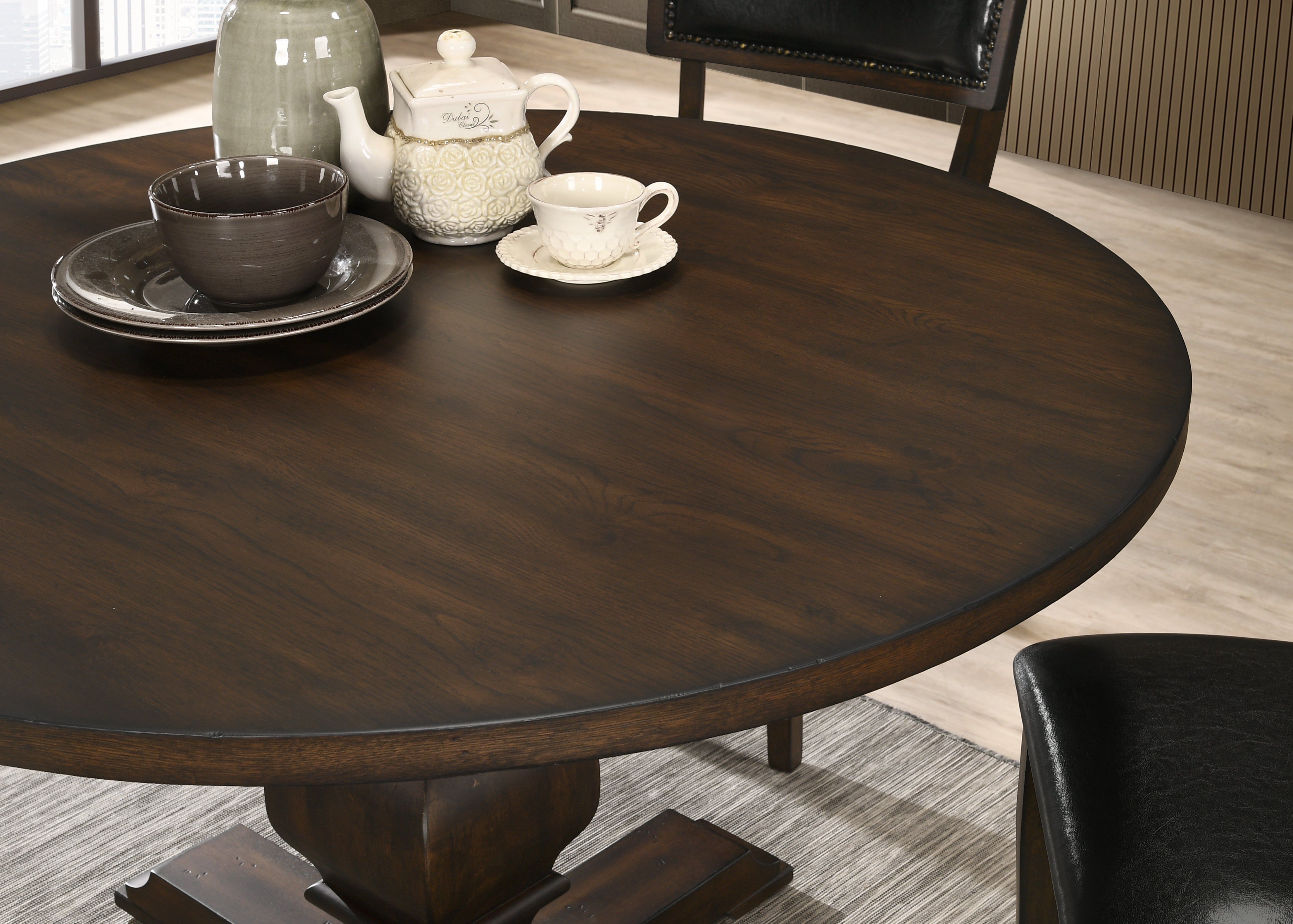 Roundhill Furniture Havre Espresso Finished Wood Pedestal Round Dining Table - 42 Inch Modern Farmhouse Kitchen Table for Dining Room & Breakfast Nook