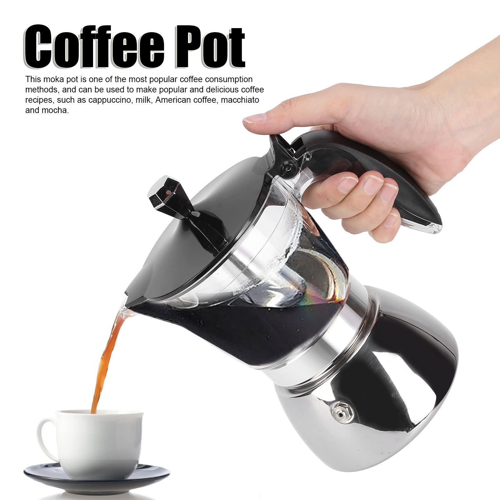 6-Cup Stainless Steel Italian Octagonal Moka Pot - Stovetop Espresso Maker with Ergonomic Handle for Home Brewing | Perfect for Coffee Lovers, Gifts & Camping Trips