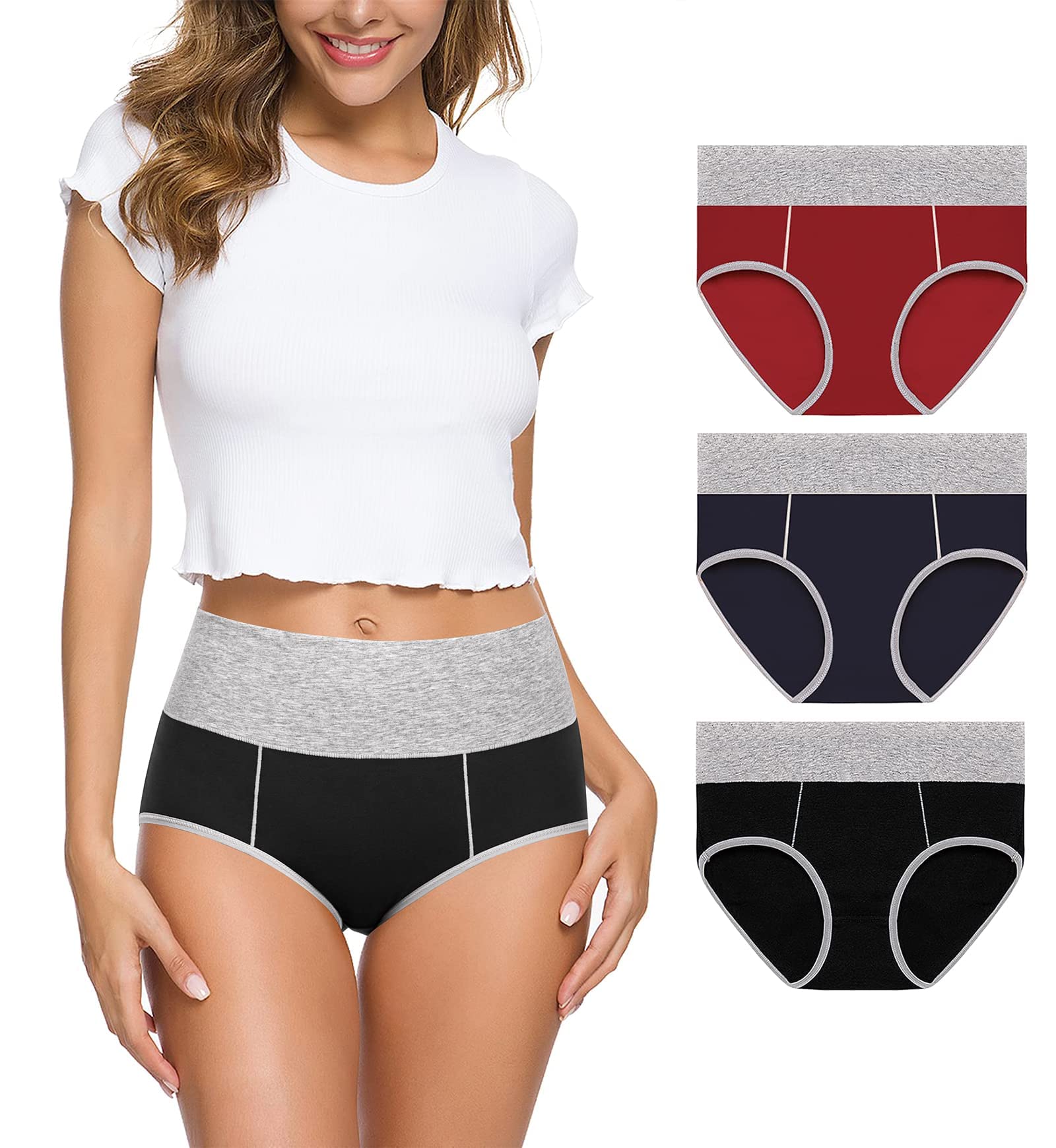 Women's Cotton Mid Waist Full Coverage Briefs - No Muffin Top Underwear Multipack for Everyday Comfort & Lounge Wear
