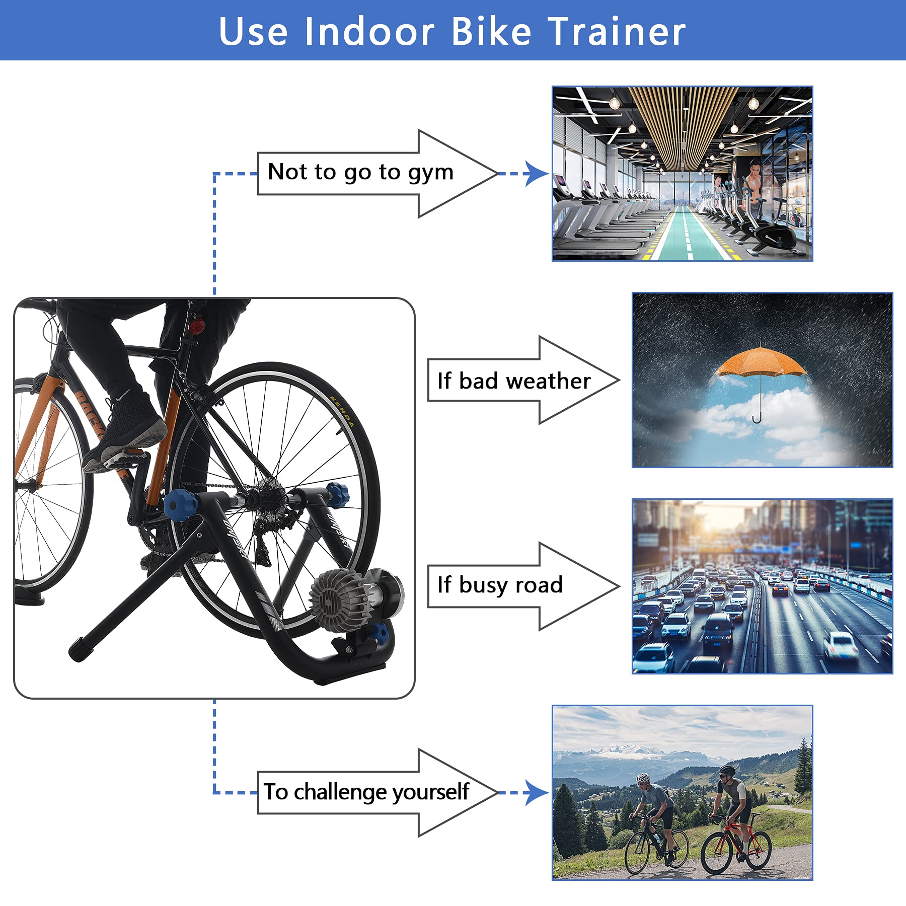 Unisky Indoor Bike Trainer Stand - Magnetic Resistance, Noise Reduction, Fits 26-28 Inch & 700C Wheels - Perfect for Home Workouts, Cycling Training & Fitness