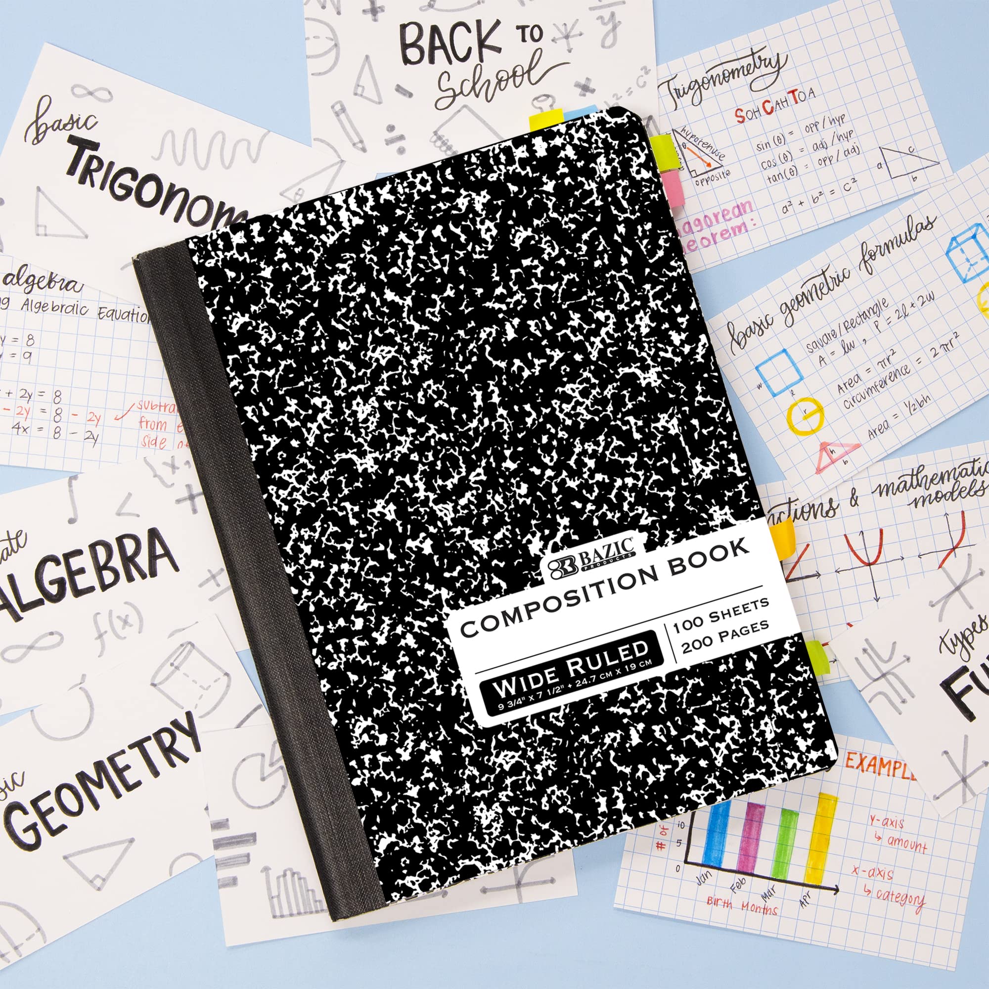 BAZIC 100-Sheet Wide Ruled Composition Notebook, Black Marble Cover - 48-Pack of Lined Writing Journals for School, Office & College Note Taking | Perfect for Class Notes, Work Meetings & Daily Journaling