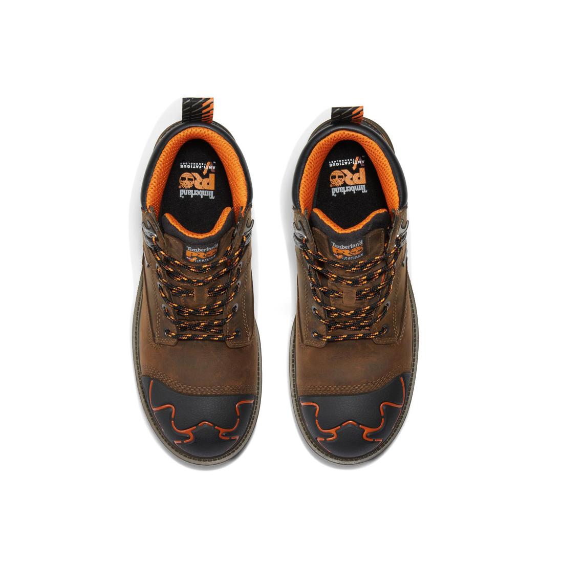 6 Inch Composite Toe Waterproof Work Boots for Men - OSHA Safety Rated, Slip Resistant, Comfortable Orange & Brown Work Shoes for Construction, Warehouse & Outdoor Jobs