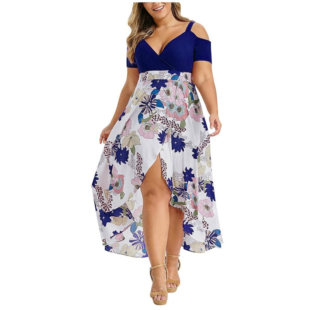 Plus Size Chambray Striped Boho Dress for Women - Casual Short Sleeve Off-Shoulder Irregular Hem Summer Dress | Perfect for Beach Vacations, Music Festivals & Boho-Chic Outfits