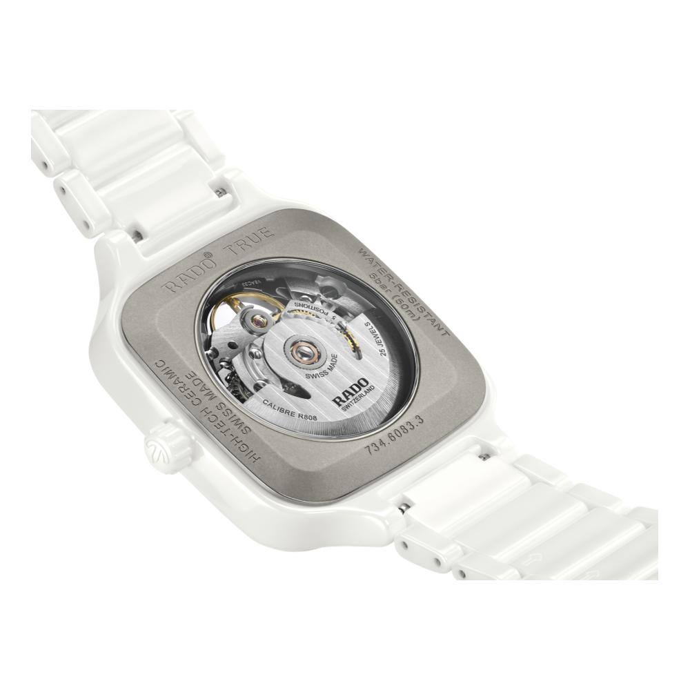 True Square Automatic Skeleton White Ceramic Watch for Men - Luxury Minimalist Dress Watch for Business, Formal Occasions & Everyday Wear