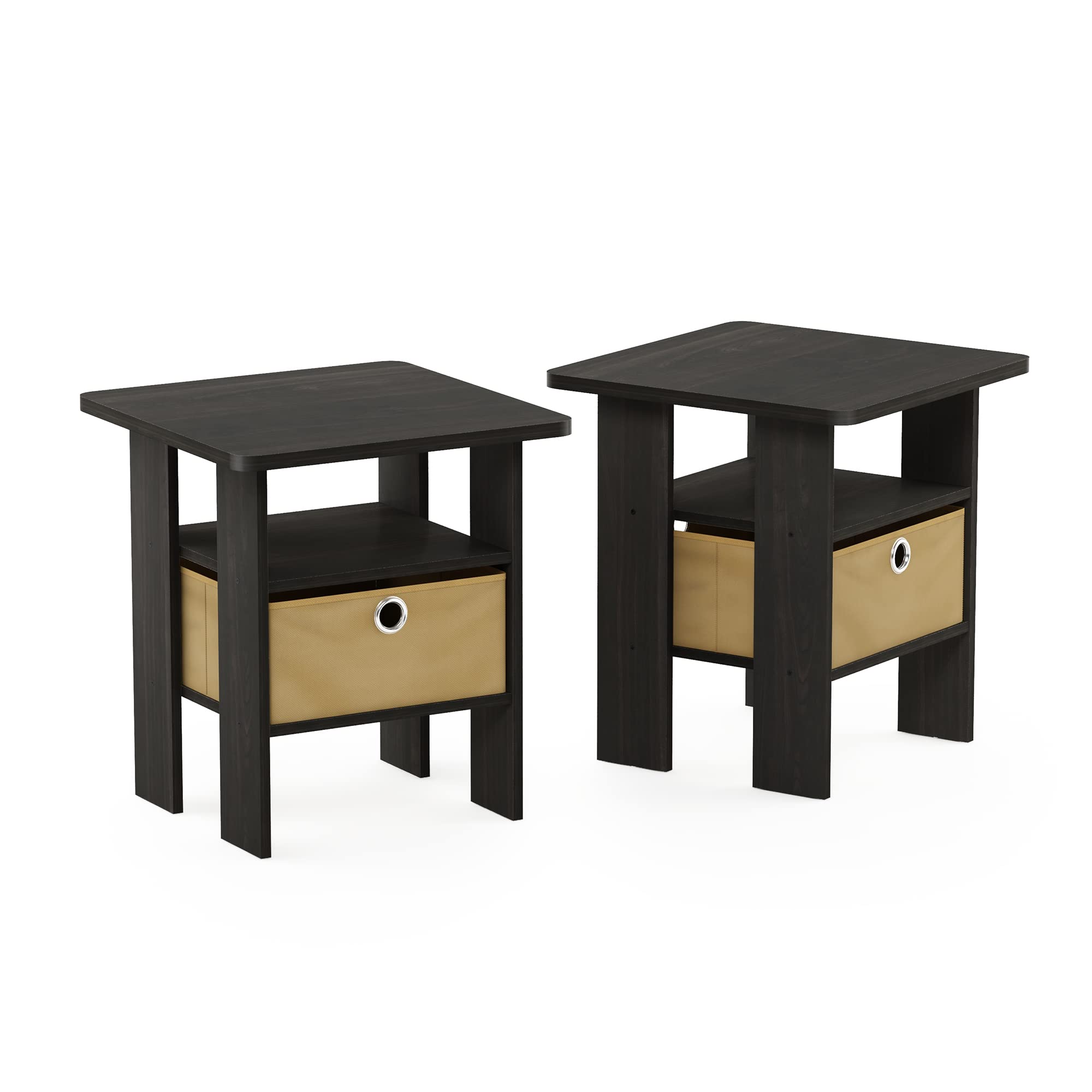 Furinno Andrey 2-Piece Set End Table, Side Table, Nightstand with Storage Drawer - Espresso Finish for Bedroom, Living Room, or Office