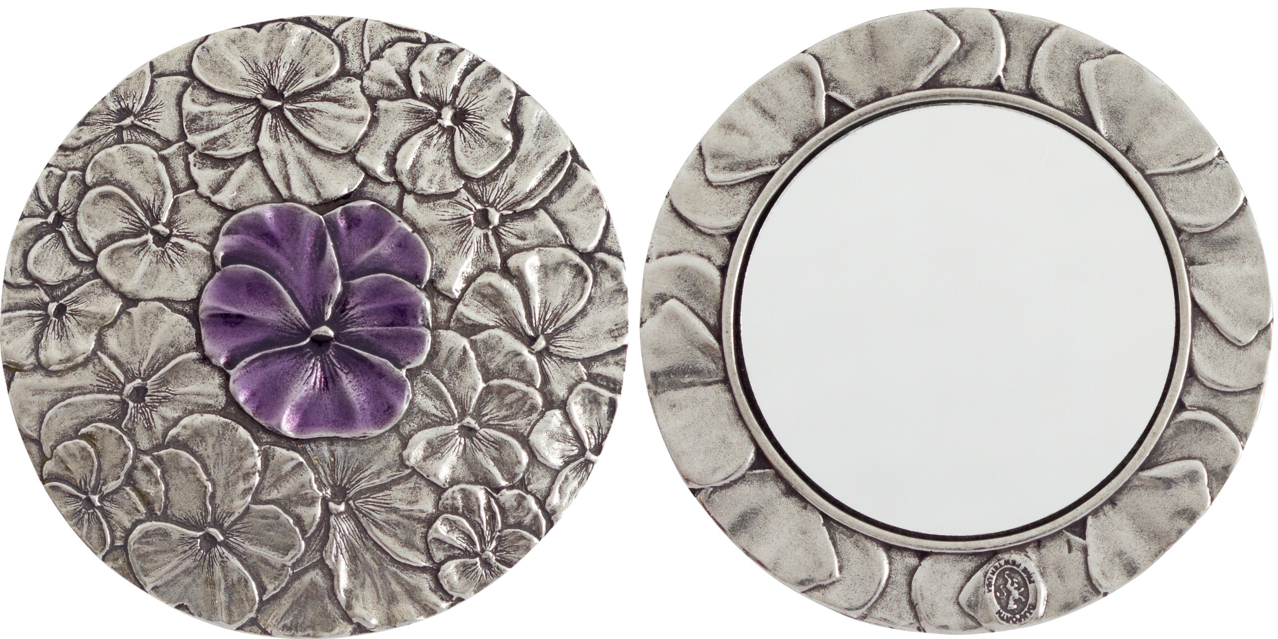 Handmade Pewter Pansy Purse Mirror for Women - 3 Inch Purple Flower Handheld Compact Mirror - USA Made Gift Accessories - Perfect for Makeup, Travel & Bridal Bouquet Decoration