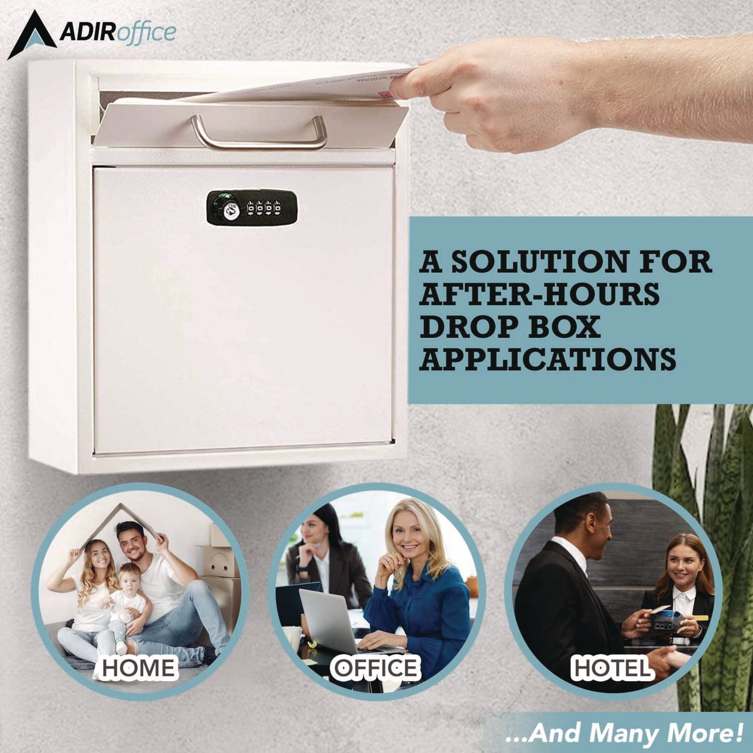 AdirOffice Medium Secure Drop Box - Wall Mounted Locking Mailbox with Key & Combination Lock - 10.51