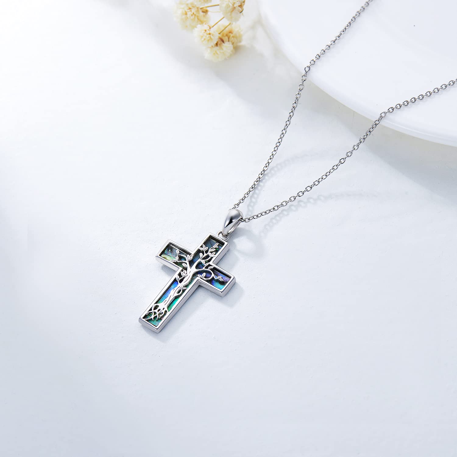 925 Sterling Silver Cross Pendant Necklace for Women - Hummingbird, Bee, Ladybug, Tree of Life, Butterfly & Claddagh Charms | Elegant Religious Jewelry Gift for Girls, Teens & Adults | Perfect for Baptism, Confirmation, Weddings & Everyday Wear