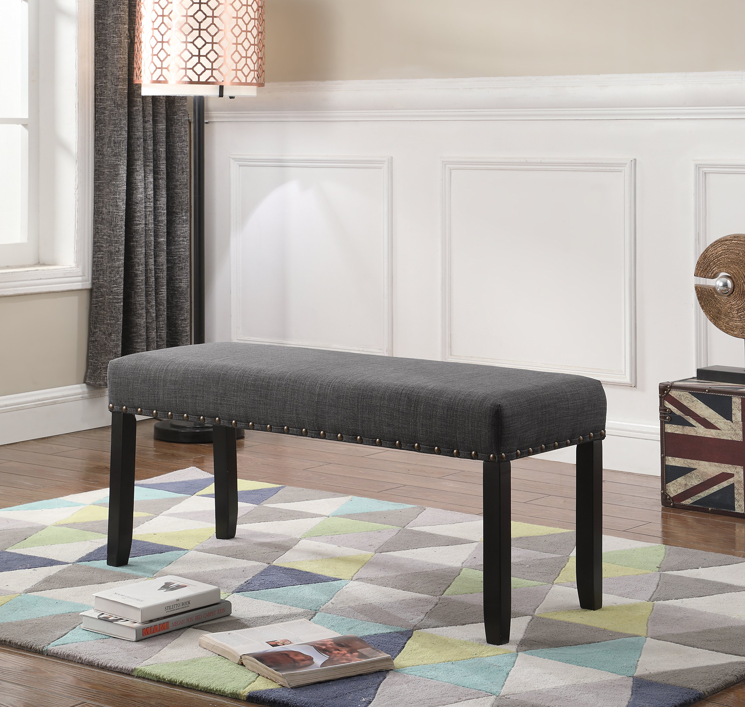 Roundhill Furniture Biony Gray Fabric Dining Chairs with Nailhead Trim - Set of 2 Modern Upholstered Side Chairs for Kitchen, Dining Room, and Breakfast Nook - Comfortable Seating with Stylish Accent Design