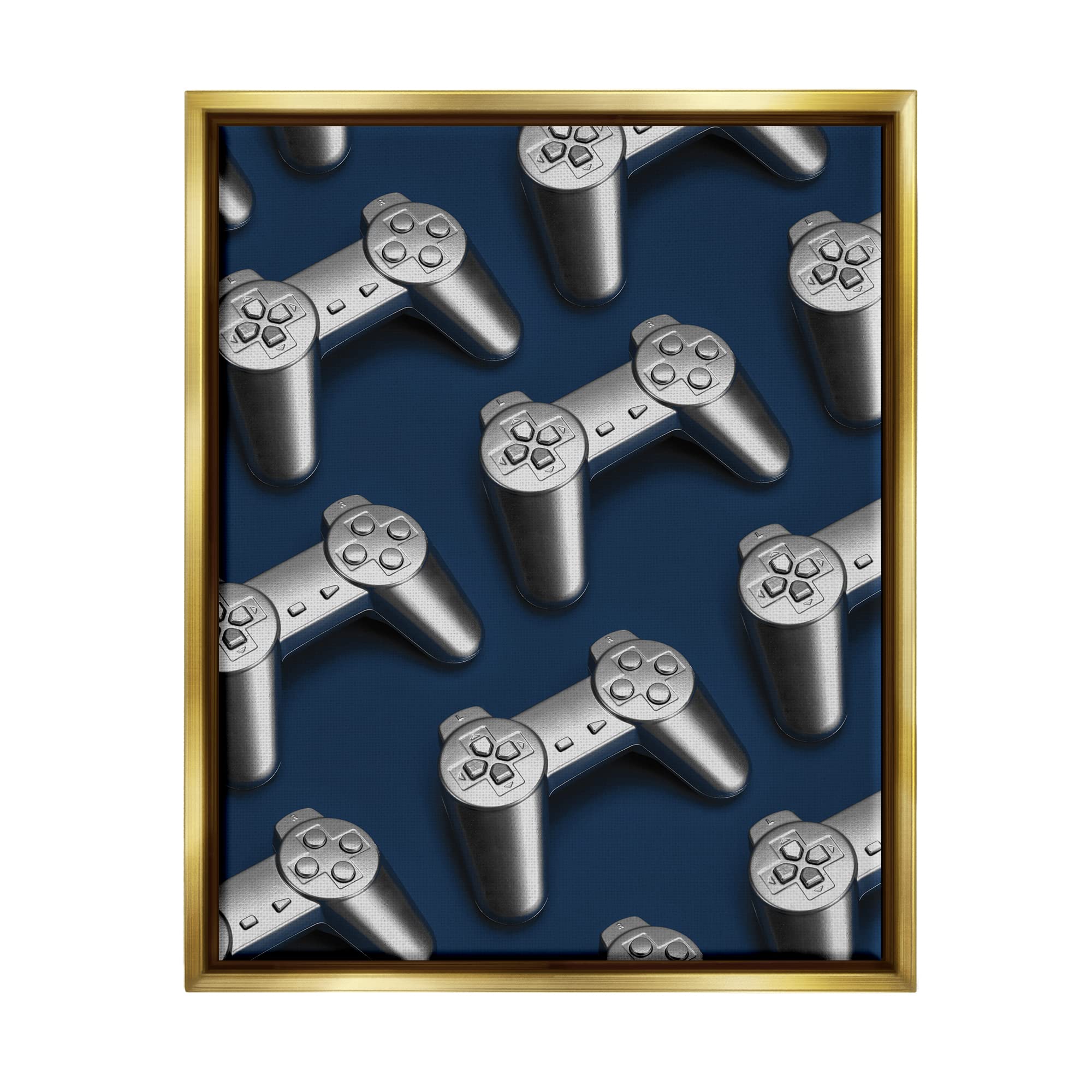 Stupell Industries Video Game Controller Pattern Framed Floater Canvas Wall Art - Modern Gamer Decor for Living Room, Bedroom & Game Room - Designed by Lil' Rue
