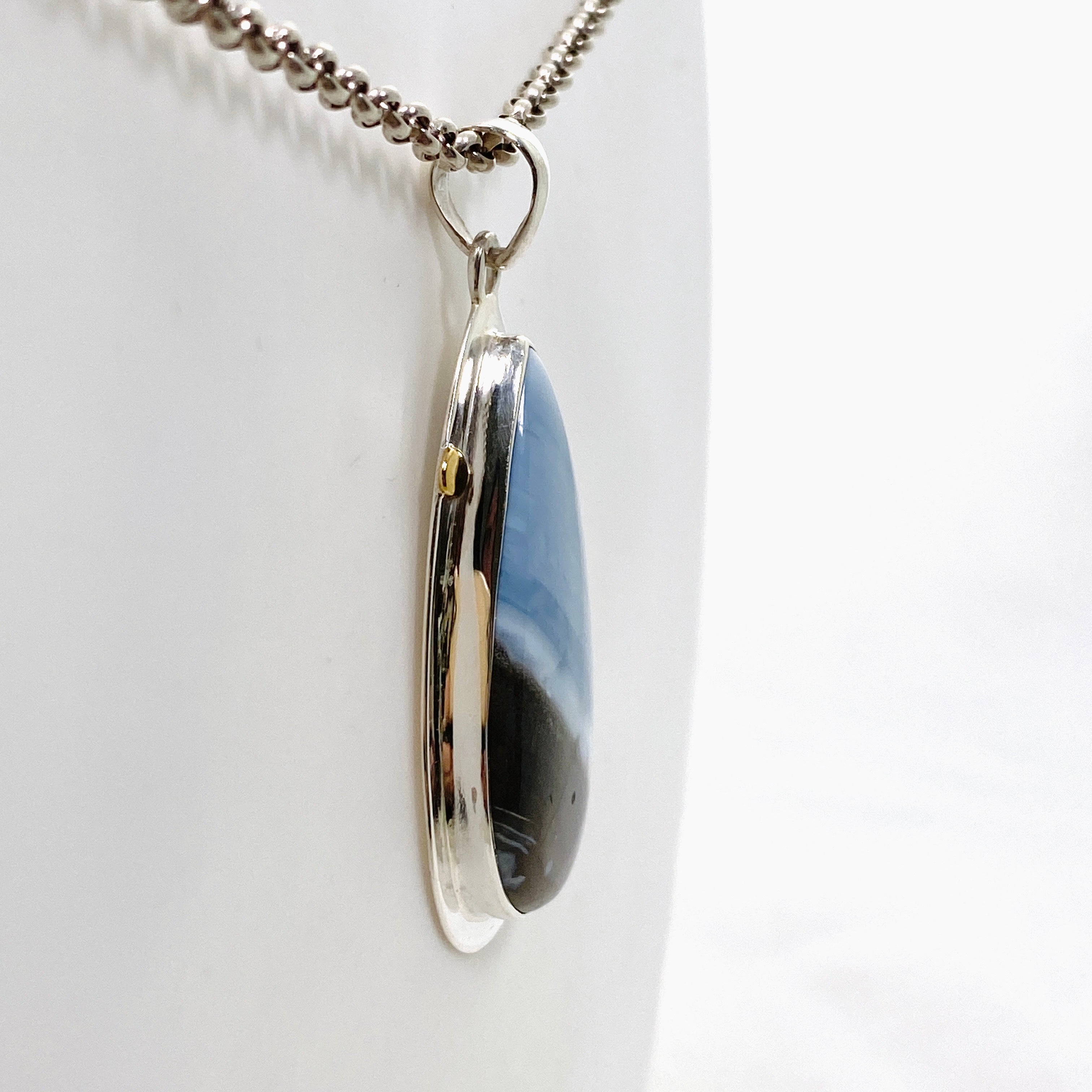 Blue Owhyee Opal Teardrop Cabochon Pendant with Brass Details KPGJ4649 - Handmade Boho Jewelry for Women, Perfect for Everyday Wear & Special Occasions