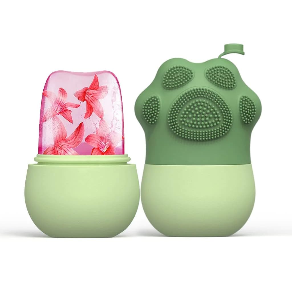 Anti-Leak Silicone Ice Face Roller with Cleansing Brush - Cooling Facial Massage Tool for Puffiness & Dark Circles - Perfect for Morning Skincare & Spa Treatments