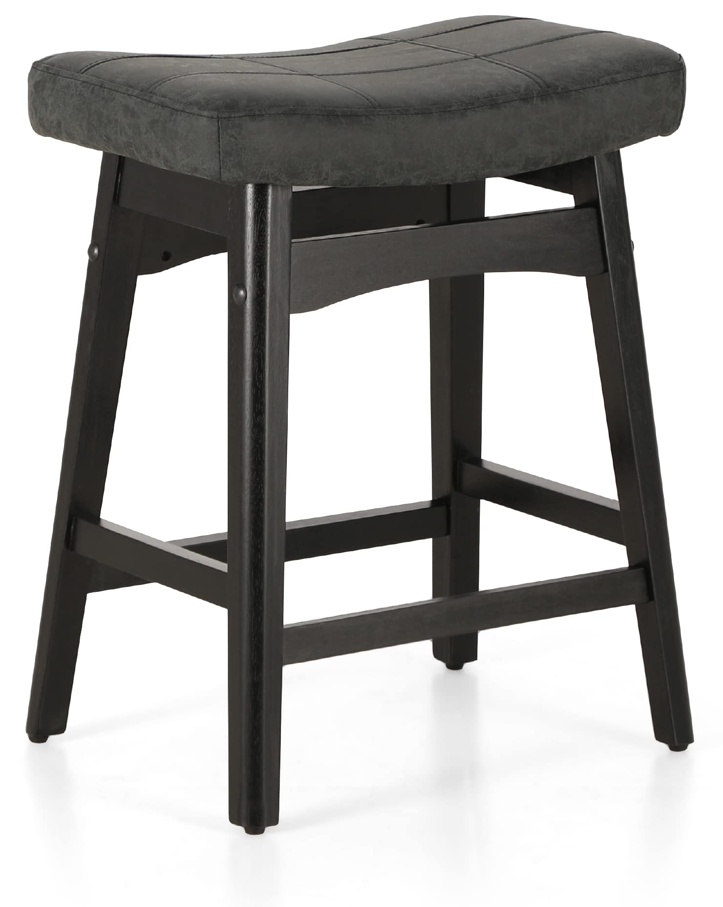 MAISON ARTS Black Counter Height Bar Stool - Solid Wood Legs & Faux Leather Saddle Seat - Farmhouse Style Kitchen Island Stool for 34