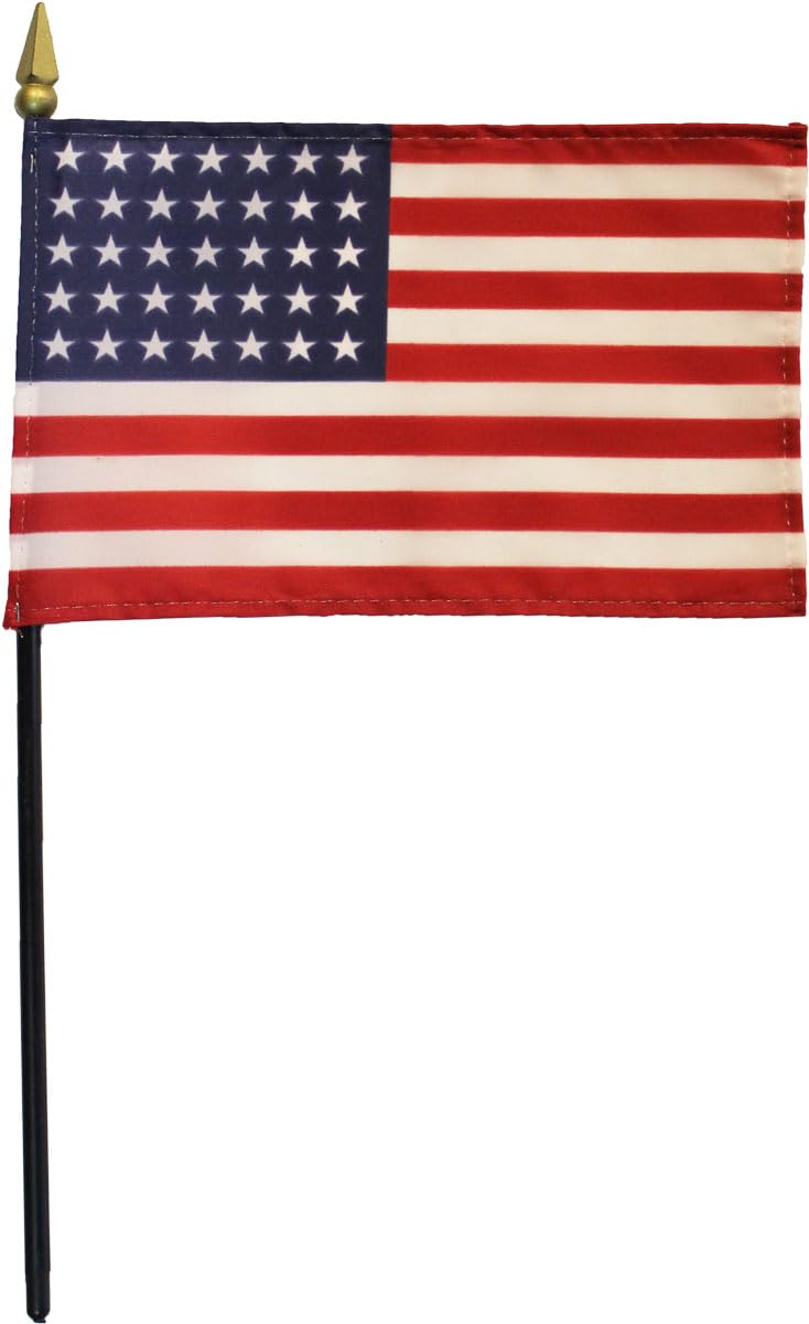 4x6 Inch American Flag on Black Plastic Stick - 35 Stars USA Flag for Parades, Sporting Events & Patriotic Decor