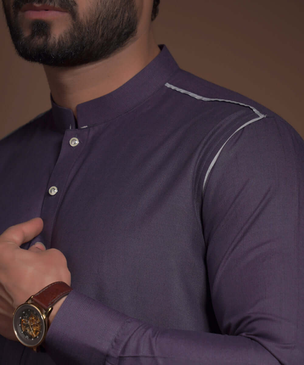 Deep Aubergine/Purple Textured Premium Kurta for Women - Elegant Indian Embroidered Tunic Top for Casual Wear & Festive Occasions