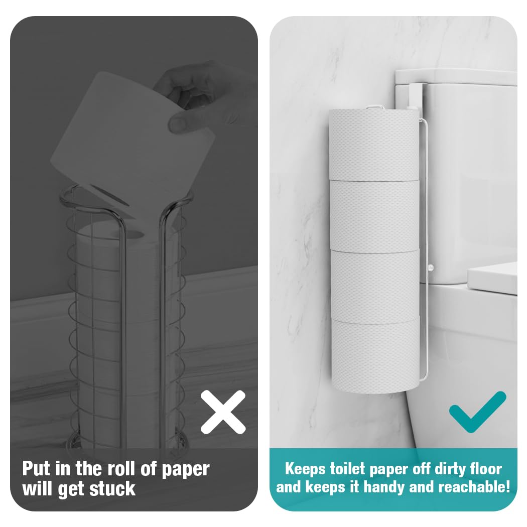 Conworld 8-Roll Over The Tank Toilet Paper Holder - Stainless Steel Rustproof Bathroom Tissue Storage Wall Mount (2 Pack, Silver) | Space-Saving Bathroom Organization for Small Spaces & Apartment Living