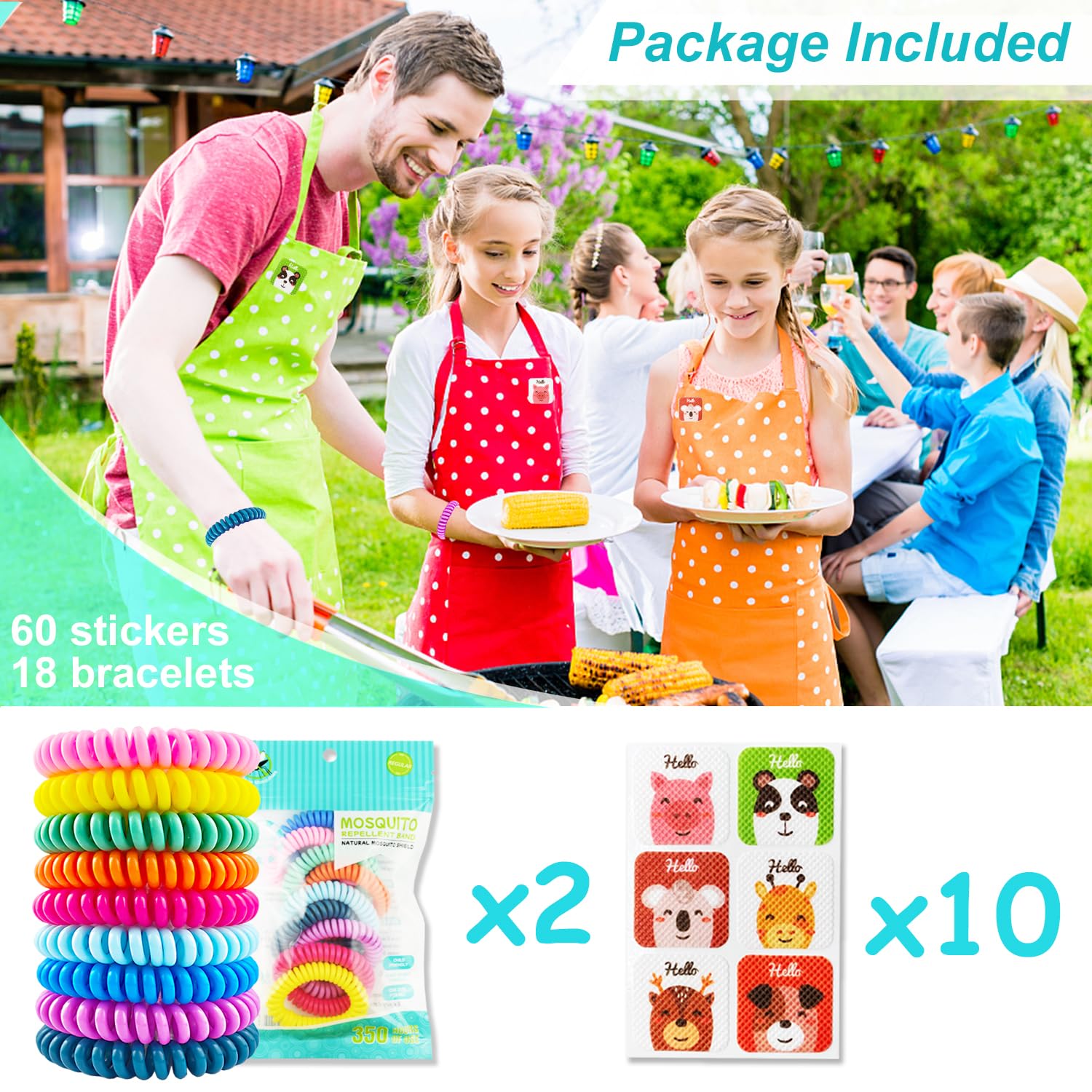 18 Pack DEET-Free Mosquito Repellent Bracelets & 60 Smile Mosquito Patches - Natural Insect & Bug Repellent Wristbands for Kids & Adults - Perfect for Outdoor Camping, Fishing, Hiking, Travel and Backyard Activities