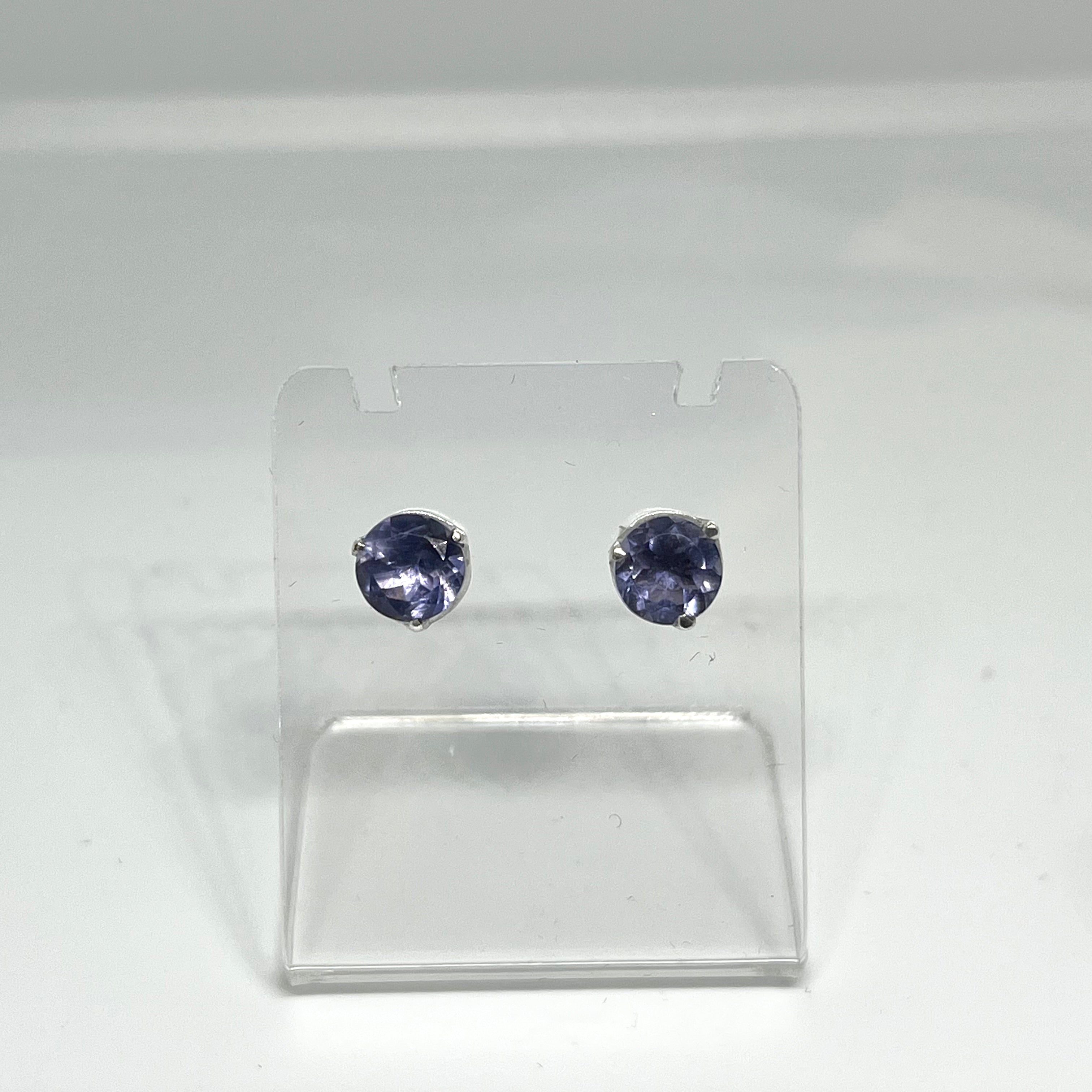 7mm Round Faceted Gemstone Stud Earrings - 3 Prong Set for Women (PSE006) | Perfect for Everyday Wear, Parties & Gifts
