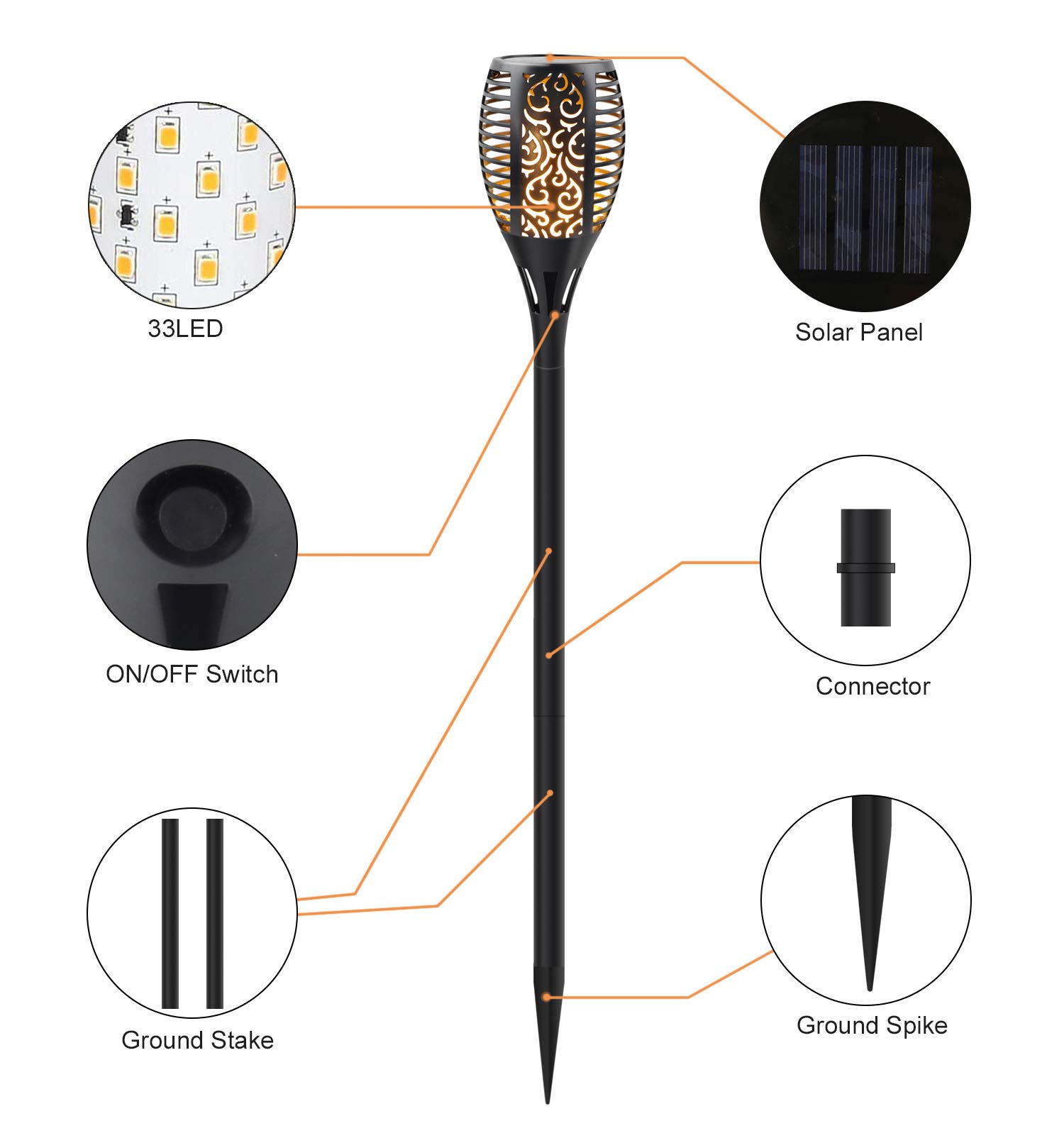 Solar Torch Lights Outdoor with Extension Rod - 8 Pack Waterproof Flickering Flame Solar Pathway Lights for Garden, Yard, Lawn, Patio - Perfect for Landscape Decoration, Evening Gatherings & Outdoor Ambiance Lighting