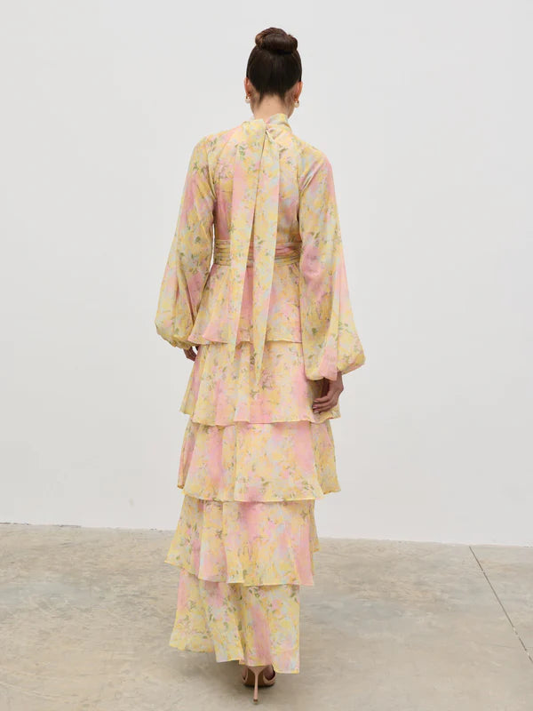 Anya Ruffle Maxi Dress - Pastel Floral Print Summer Dress for Women | Beach Wedding, Vacation, Date Night Outfit