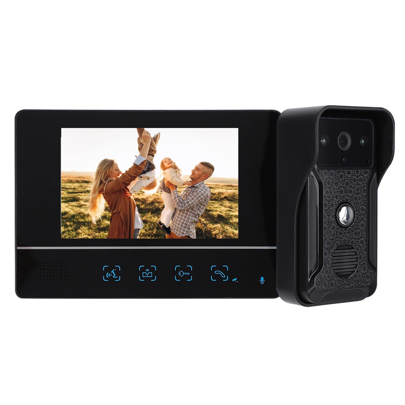 7-Inch Wired Electric Video Doorbell with TFT Monitor & Intercom - Home Security Camera System for House, Office, Hotel & Factory Access Control (Black) - Perfect for Front Door Monitoring & Visitor Identification