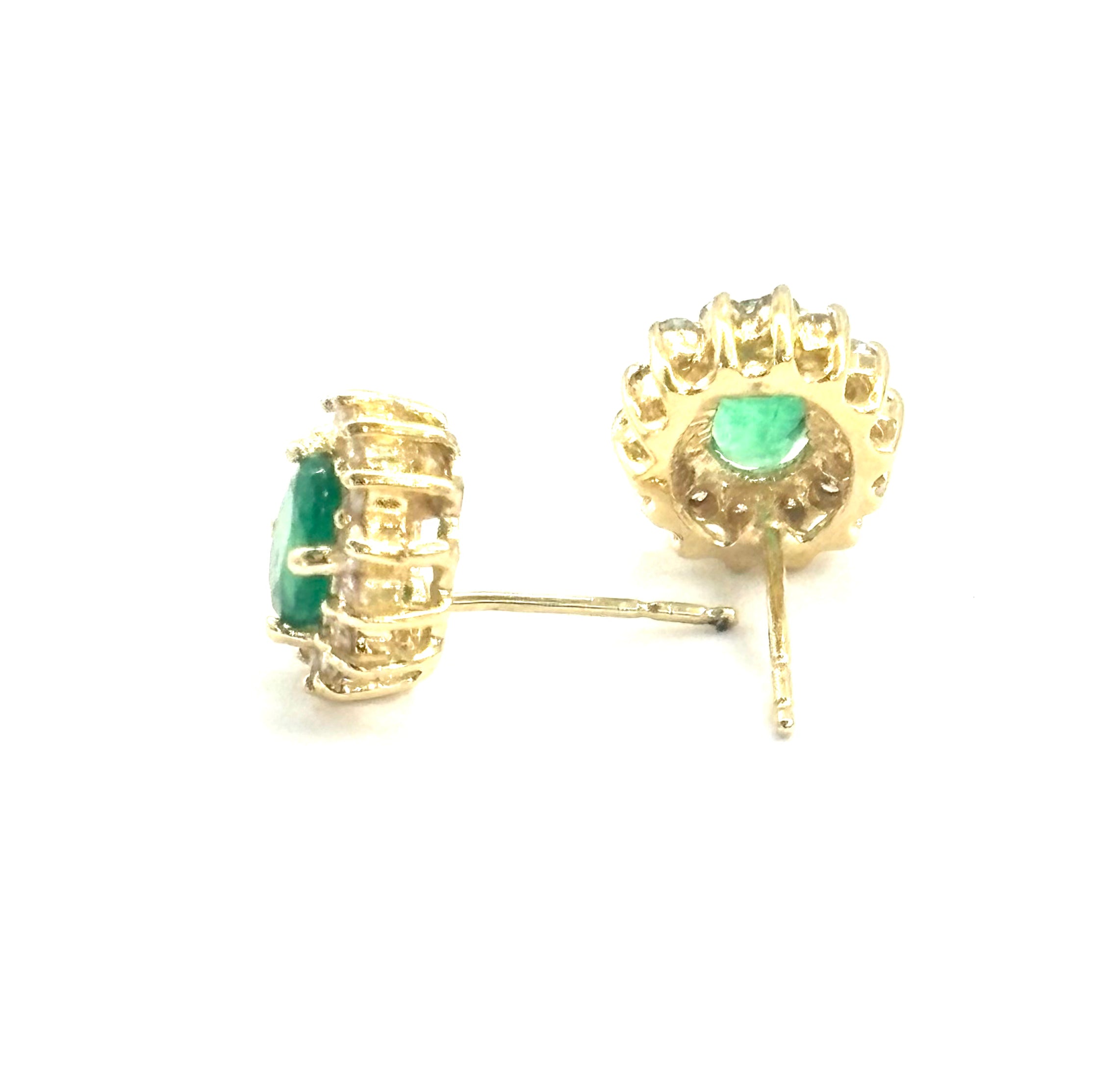 Exquisite Oval Emerald and Diamond Stud Earrings – 14K Gold, Dainty & Elegant Jewelry for Women – Perfect for Weddings, Parties & Special Occasions