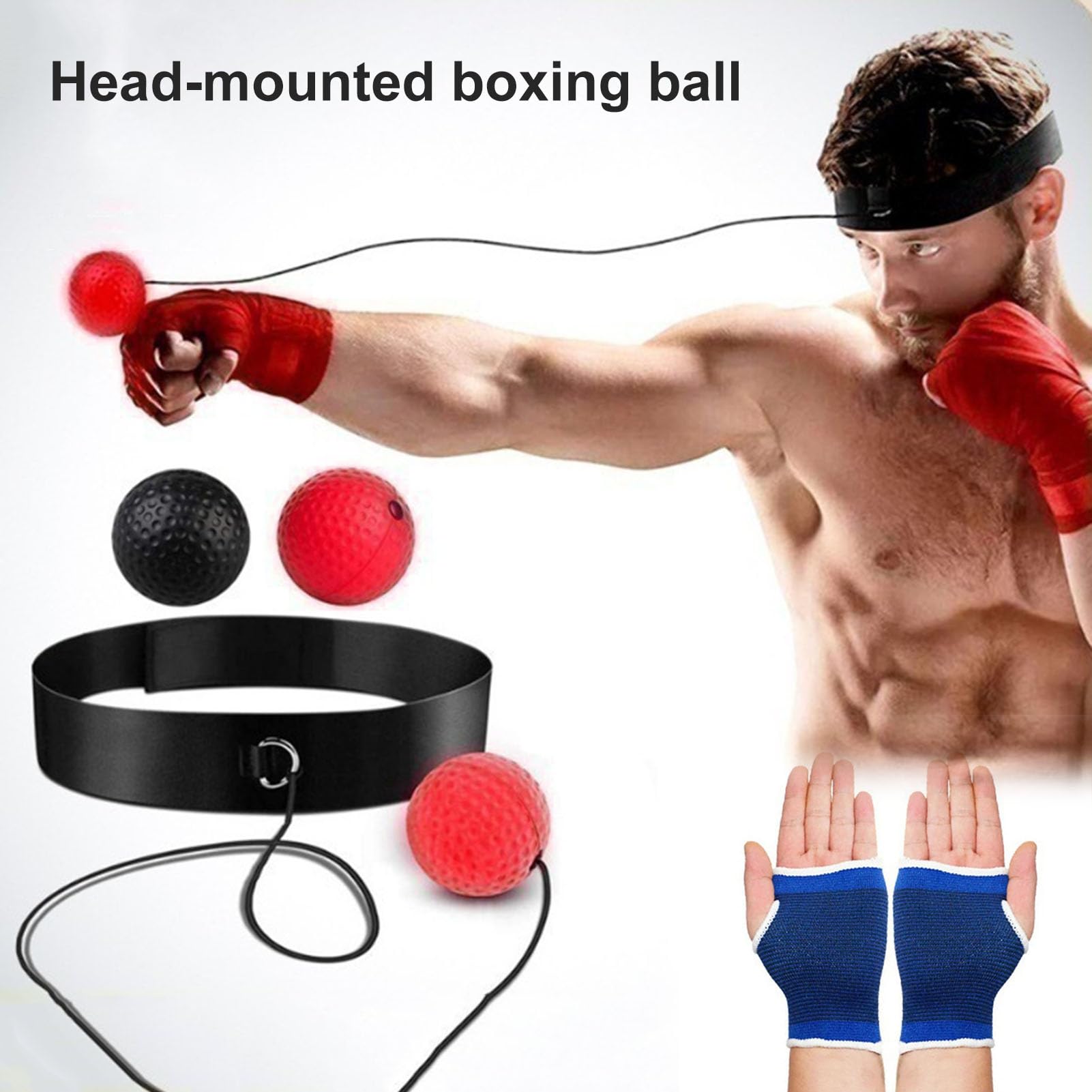 Boxing Reflex Balls Set of 5 - Sports Reaction Training Balls with Adjustable Headband, 3 Box Balls & Gloves - Improve Speed, Hand-Eye Coordination for Men & Kids - Perfect for Boxing Training, Fitness Workouts, and Reaction Speed Drills at Home or Gym