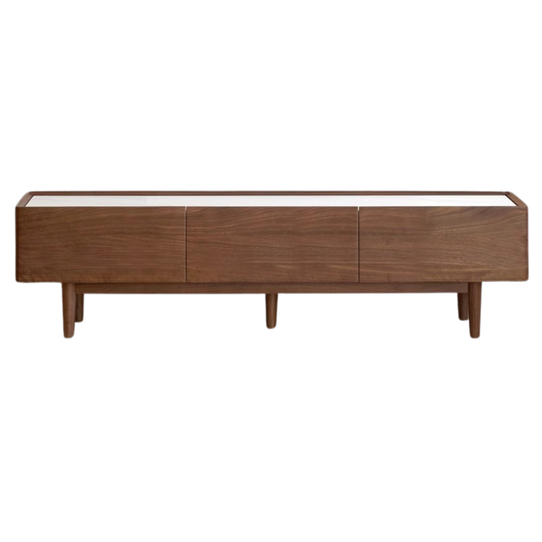 Modern Black Walnut Solid Wood TV Stand with Slate Top - Perfect for Living Room, Home Theater & Entertainment Center Storage