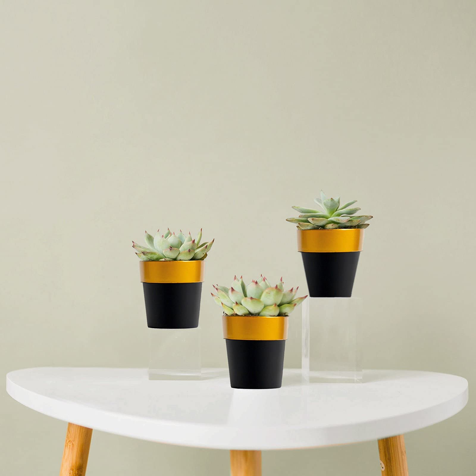 3-Inch Black Gold Metallic Round Plastic Flower Pots - Set of 3, Wedding Centerpieces, Home & Garden Decor, Perfect for Wedding Receptions, Table Decorations, and Indoor Plant Displays