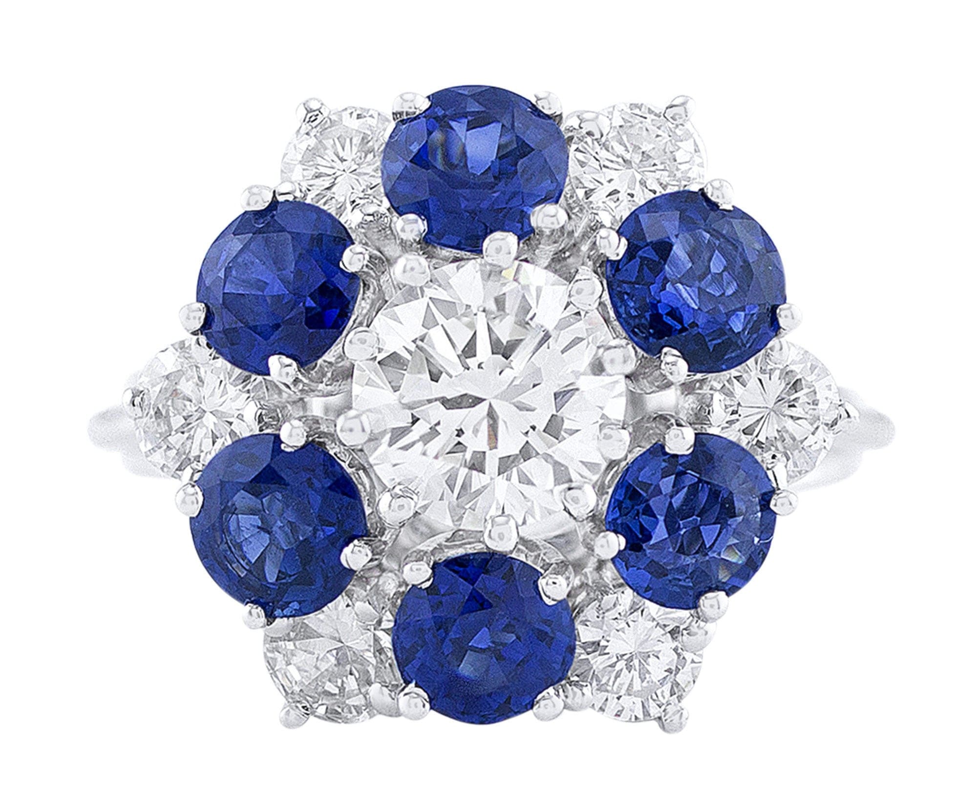 18K White Gold High Set Sapphire and Diamond Floral Engagement Ring for Women - Perfect for Weddings, Anniversaries & Special Occasions